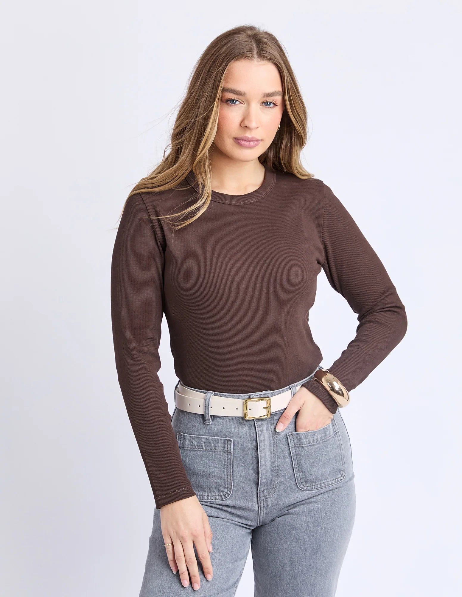 Scoop Rib Long Sleeve Coffee
