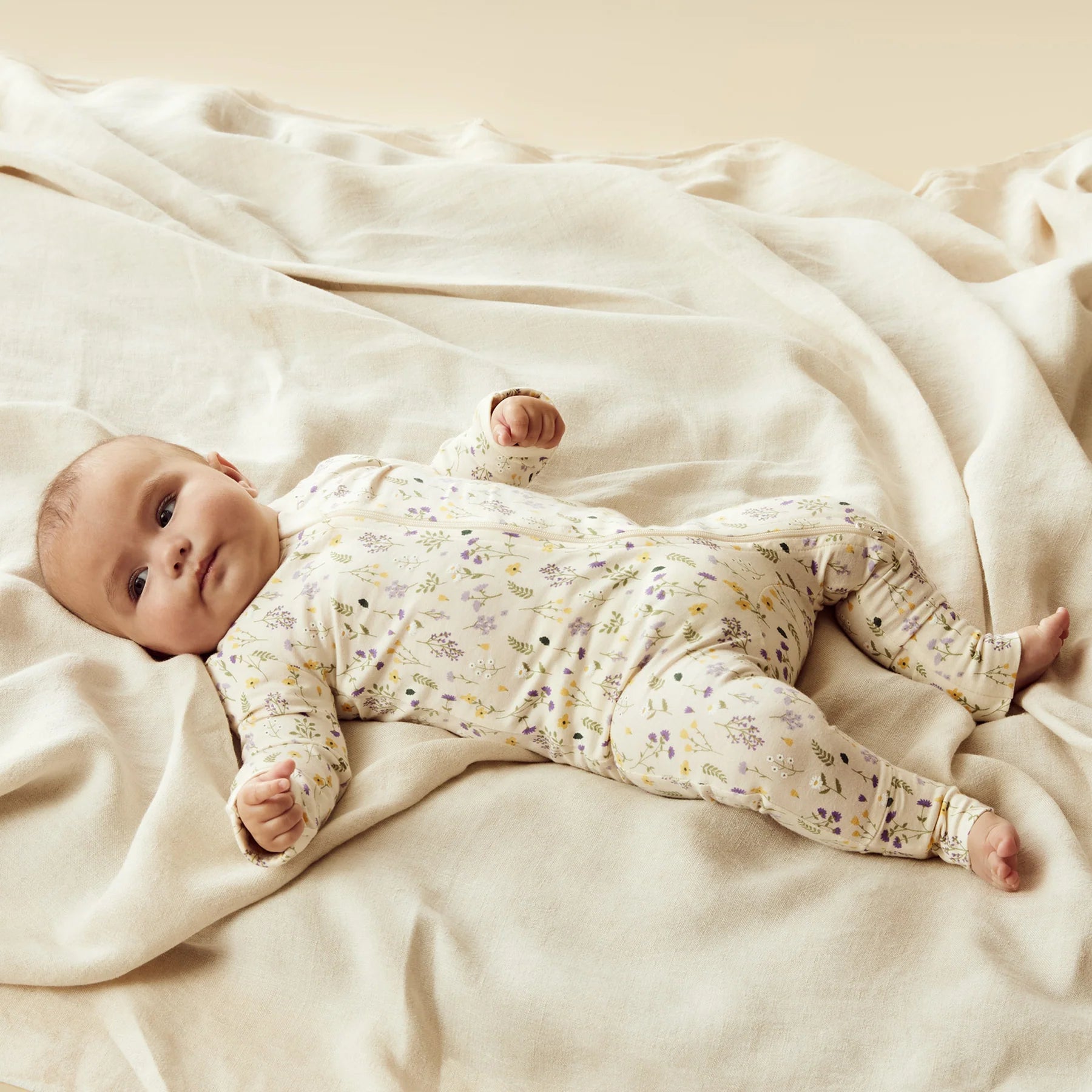 Bella Floral Organic Zipsuit W Feet