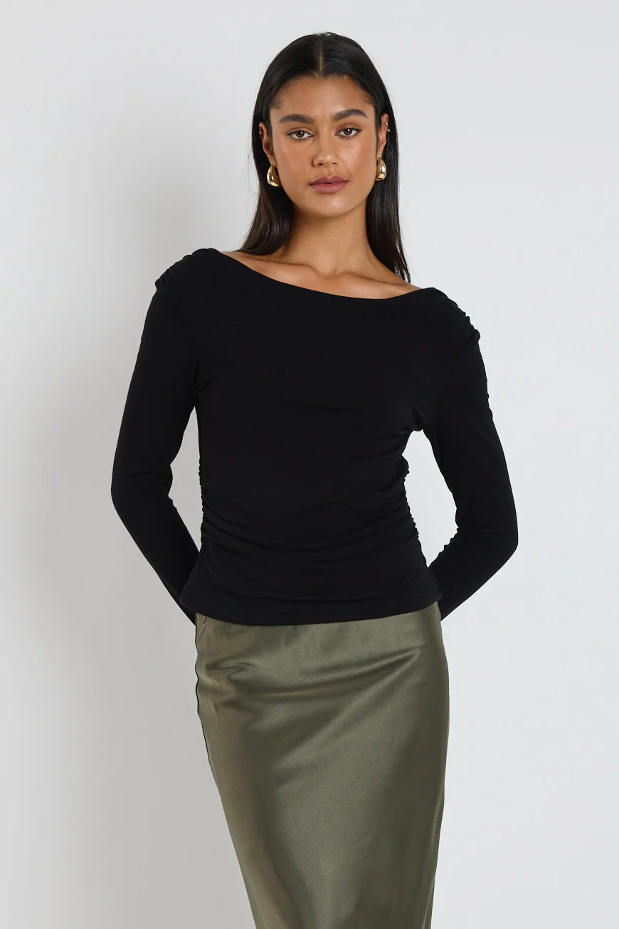 Alley Black Rib Asymmetric Neck Top