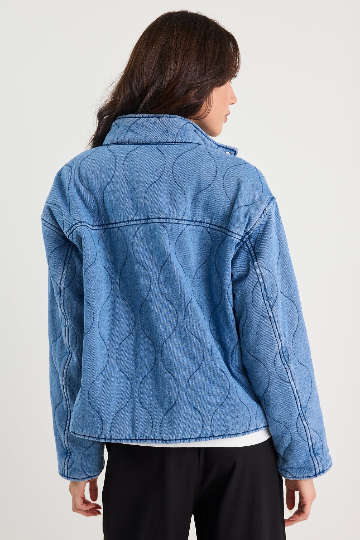 Apex Storm Blue Denim Collared Quilted Jacket