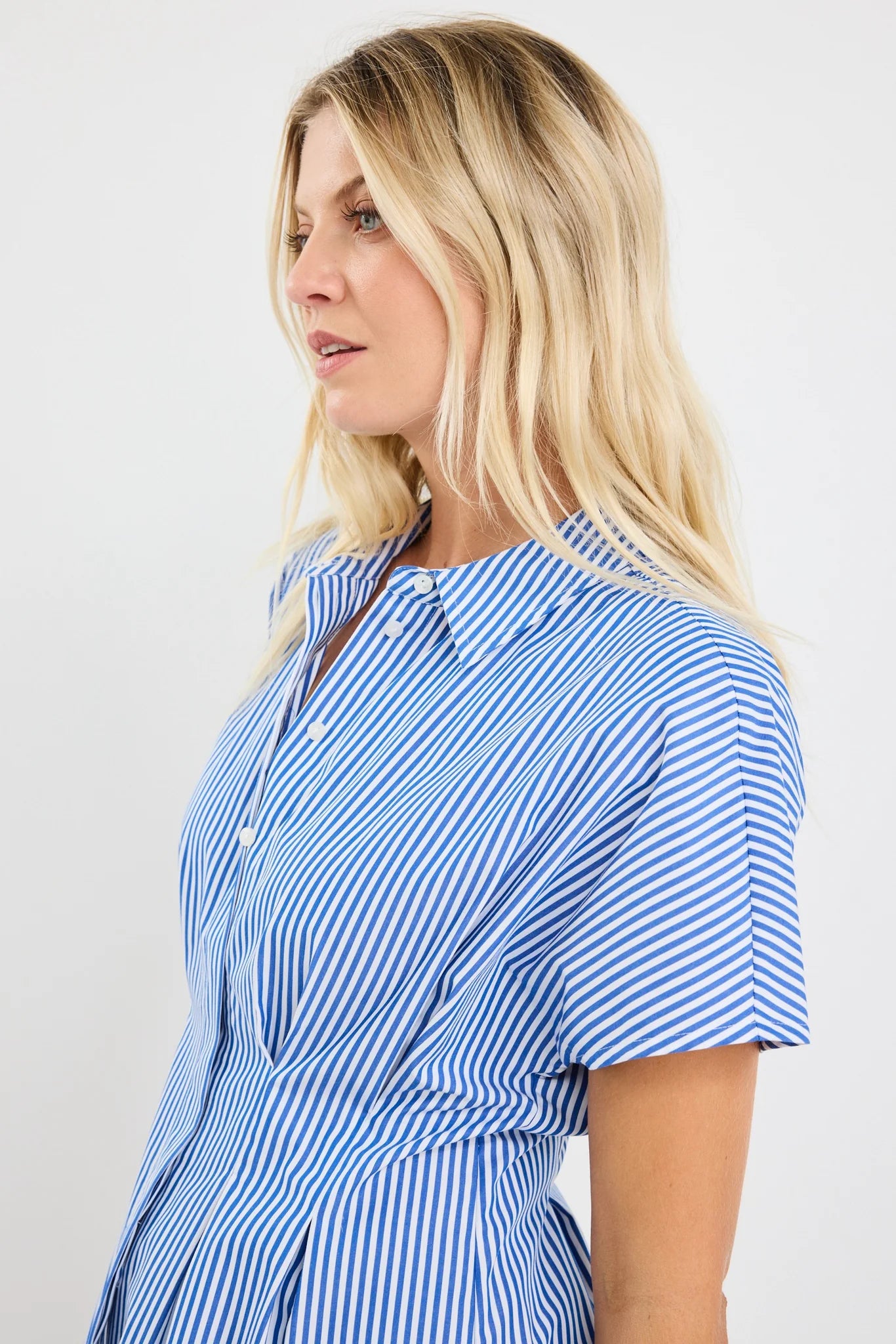 Astute Bright Blue Stripe Sleeveless Corset Detail Top