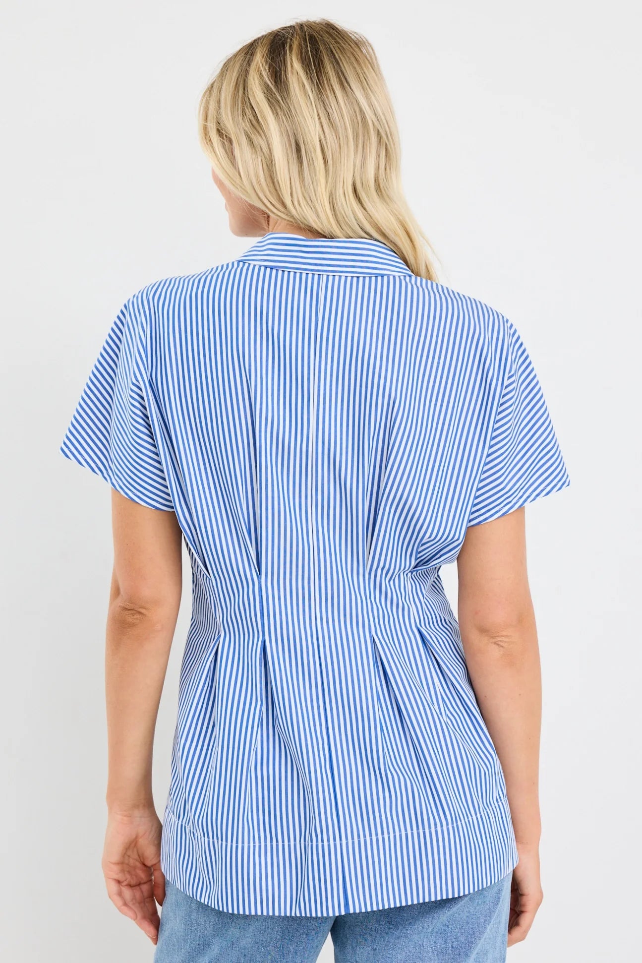 Astute Bright Blue Stripe Sleeveless Corset Detail Top