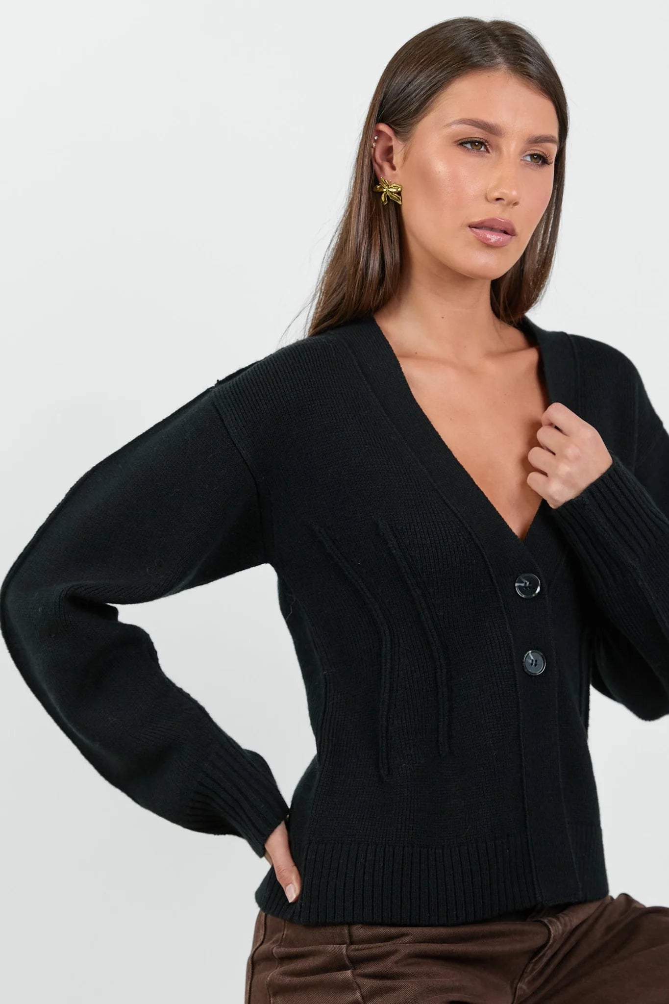 Bespoke Black V Neck Cinched Cardigan