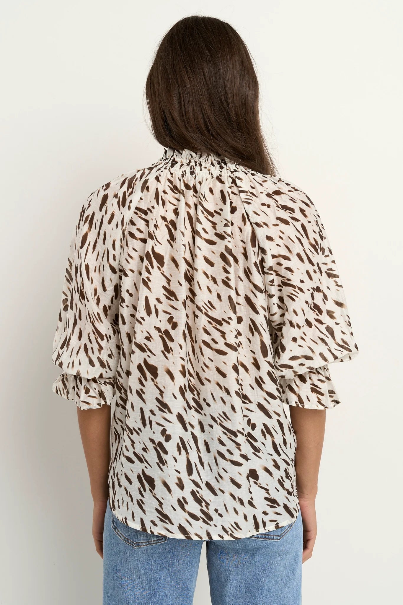 Certainty White Chocolate Animal Shirred Neck SS Top
