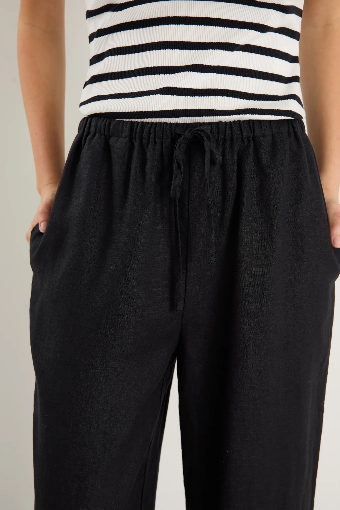 Wellness Black Linen Pull On Wide Leg Pants