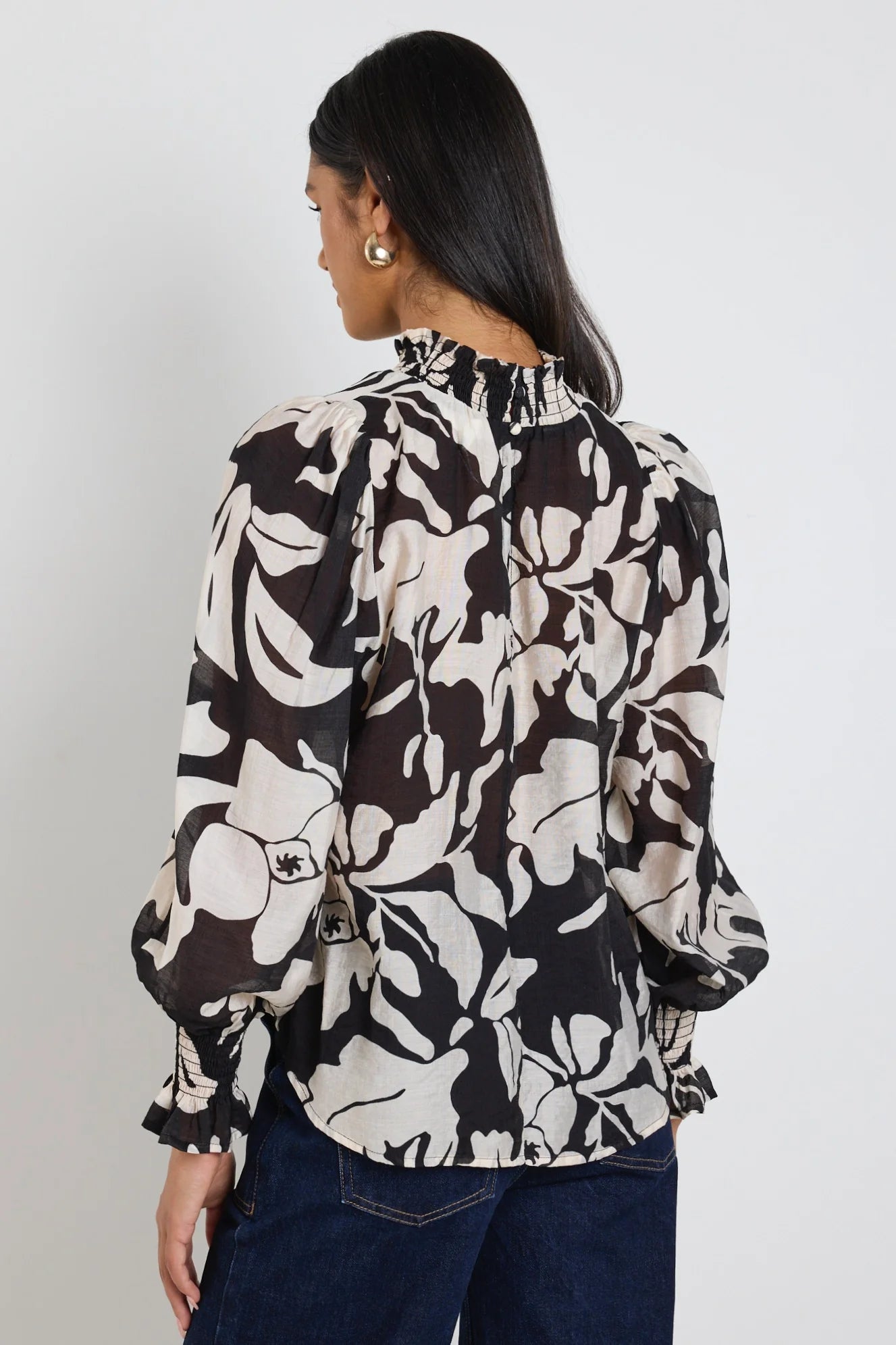 Emphatic Black Floral High Neck LS Top