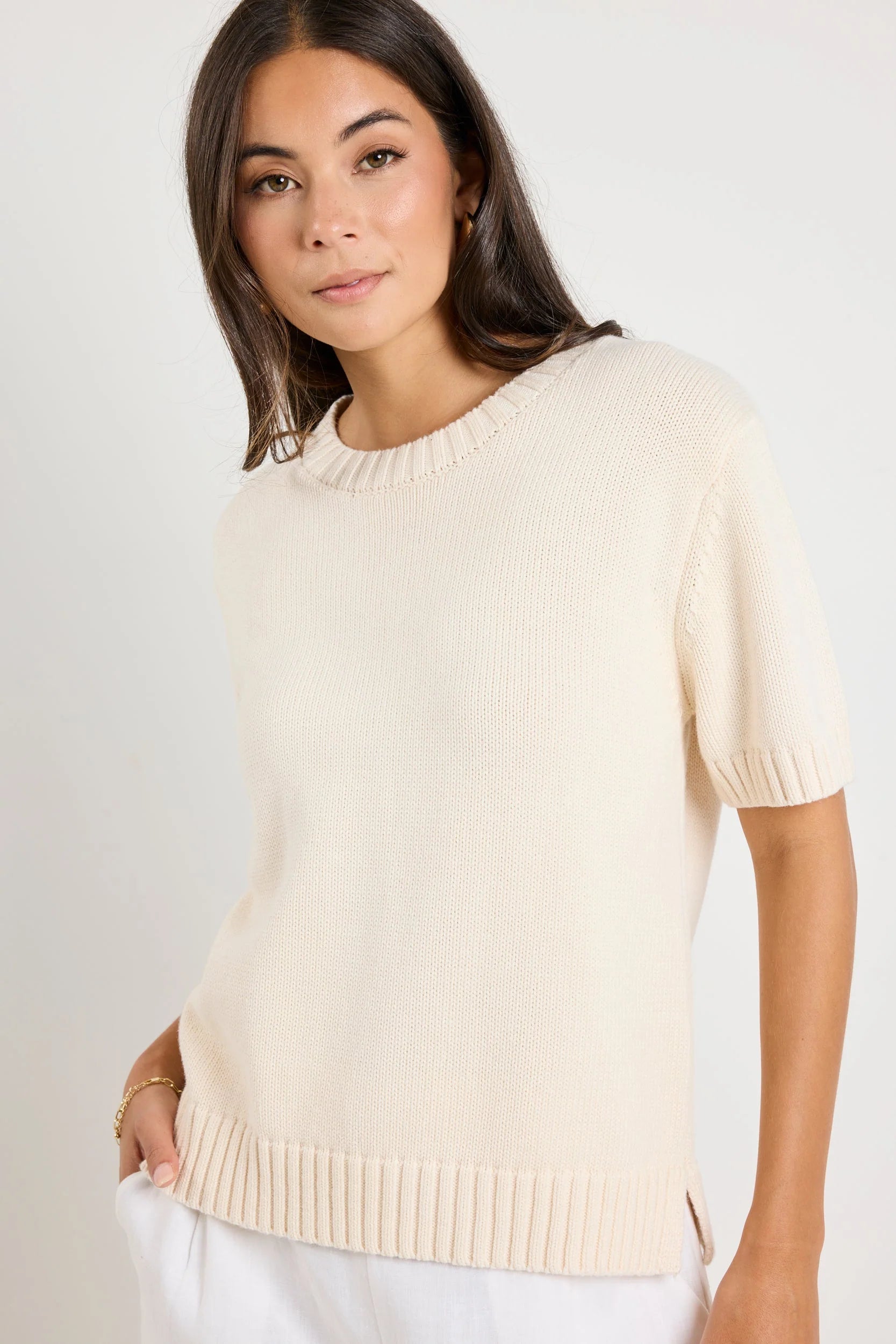 Lovesome Cream Cashmere Blend Chunky Knit Tee