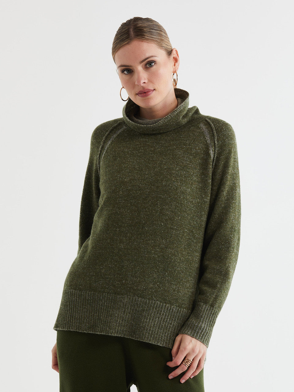 Two Tone Roll Neck Olive