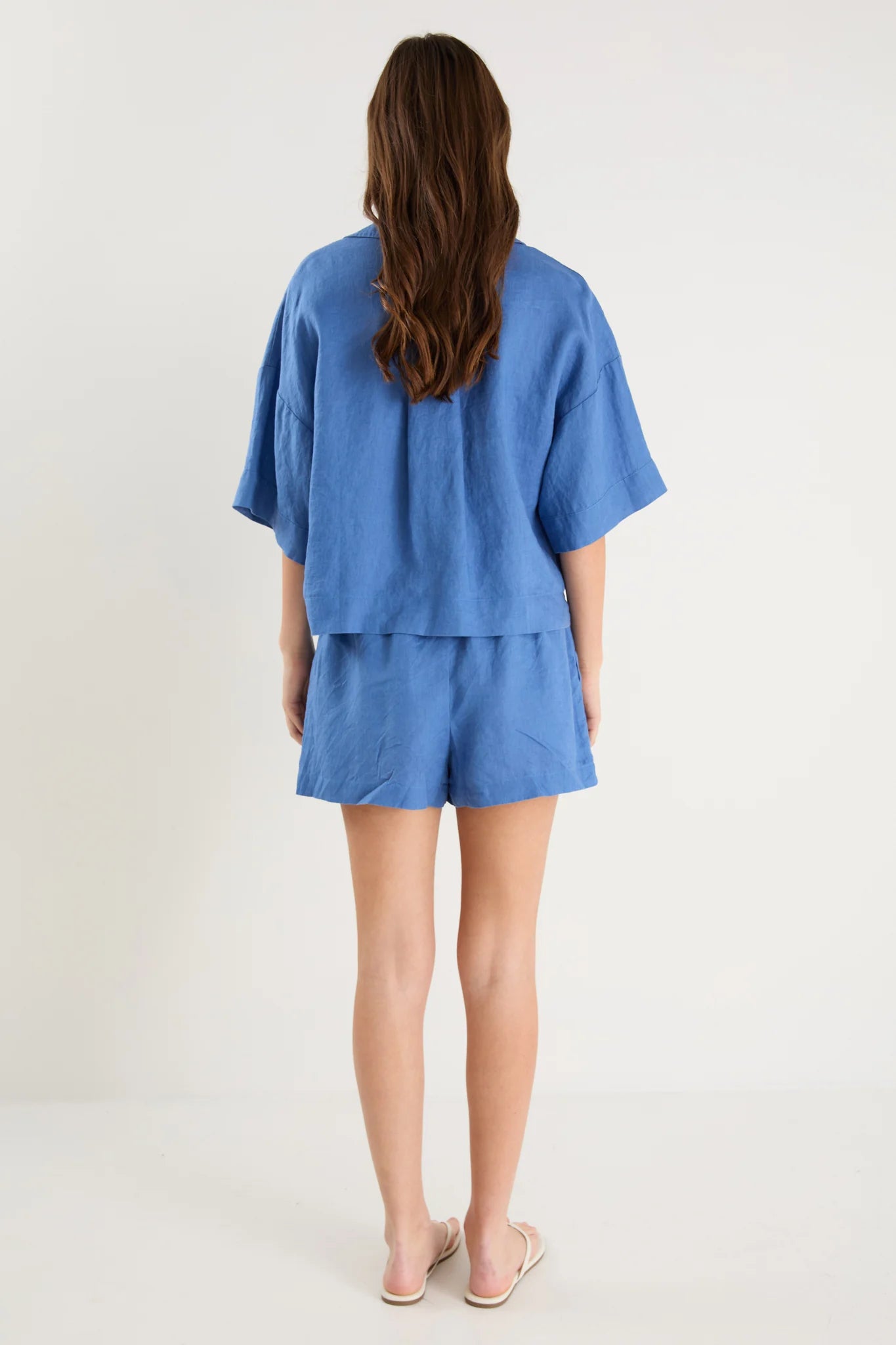 Drift Cornflower Blue Linen Pull On Shorts