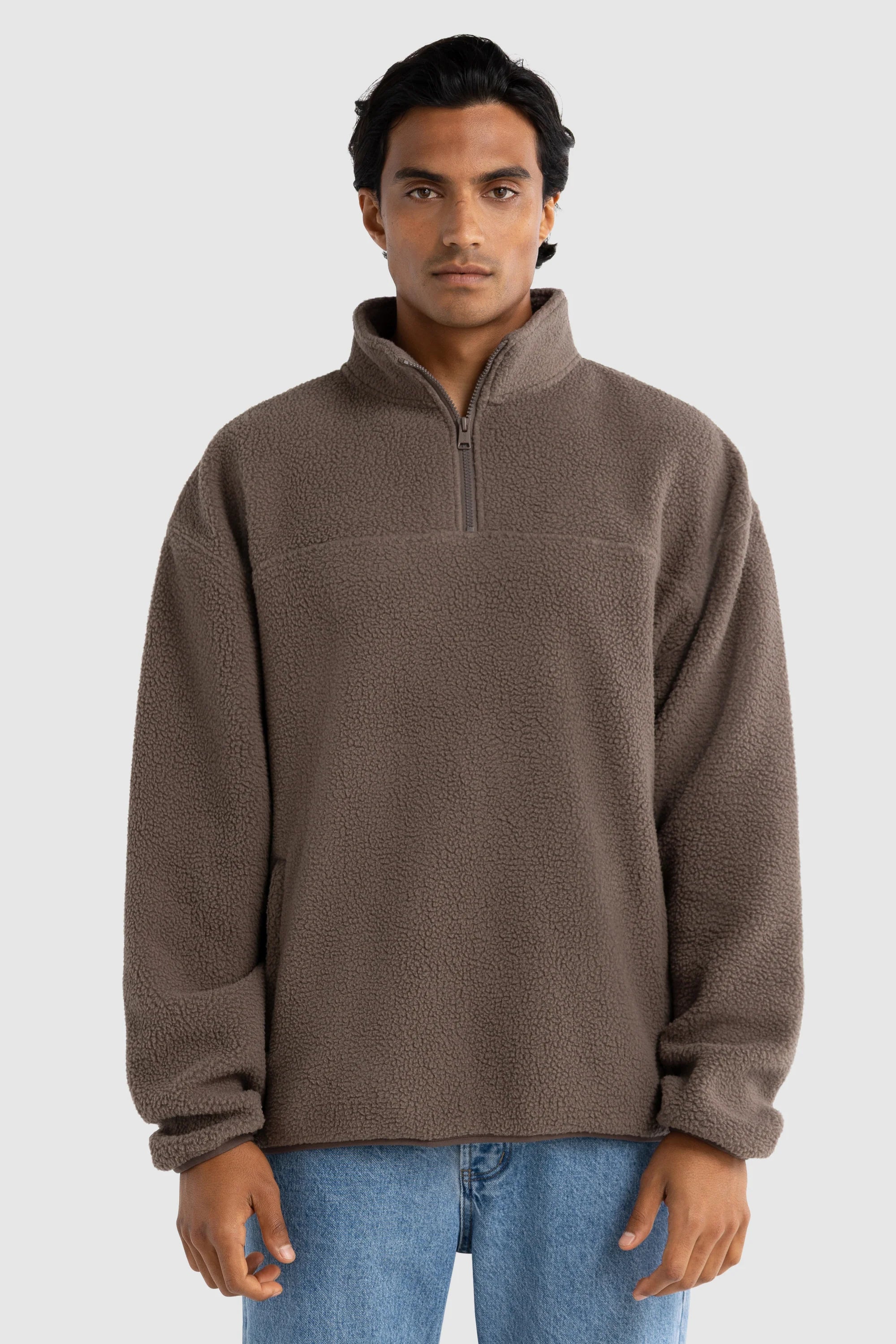 Unisex Sherpa Fleece Quarter Zip Espresso