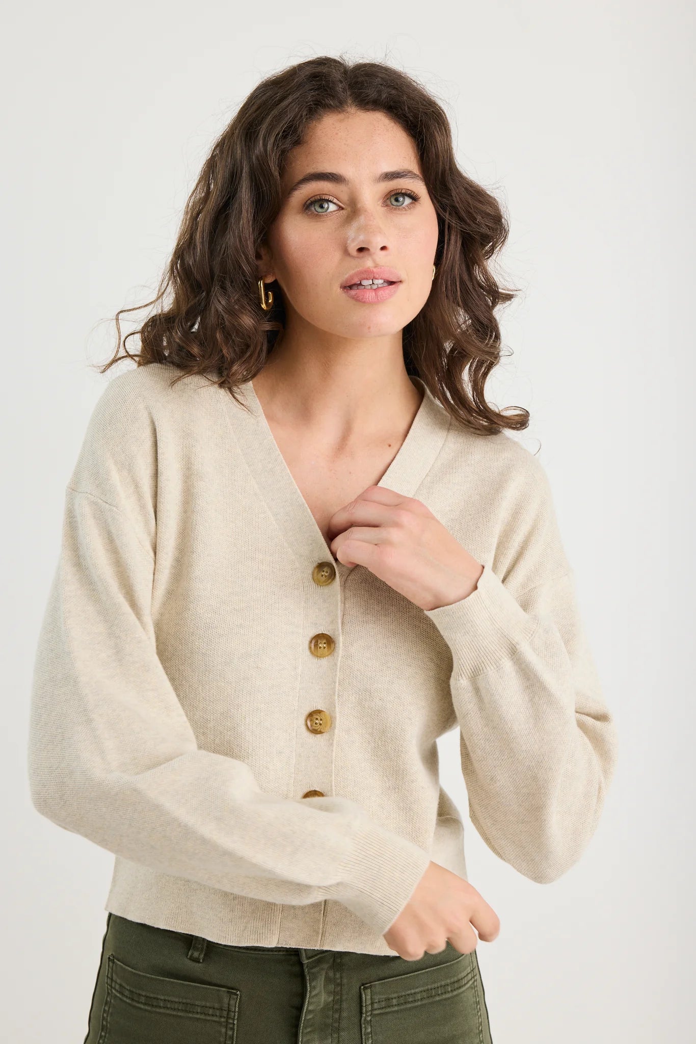 Purity Oat Marle V Neck Cardigan