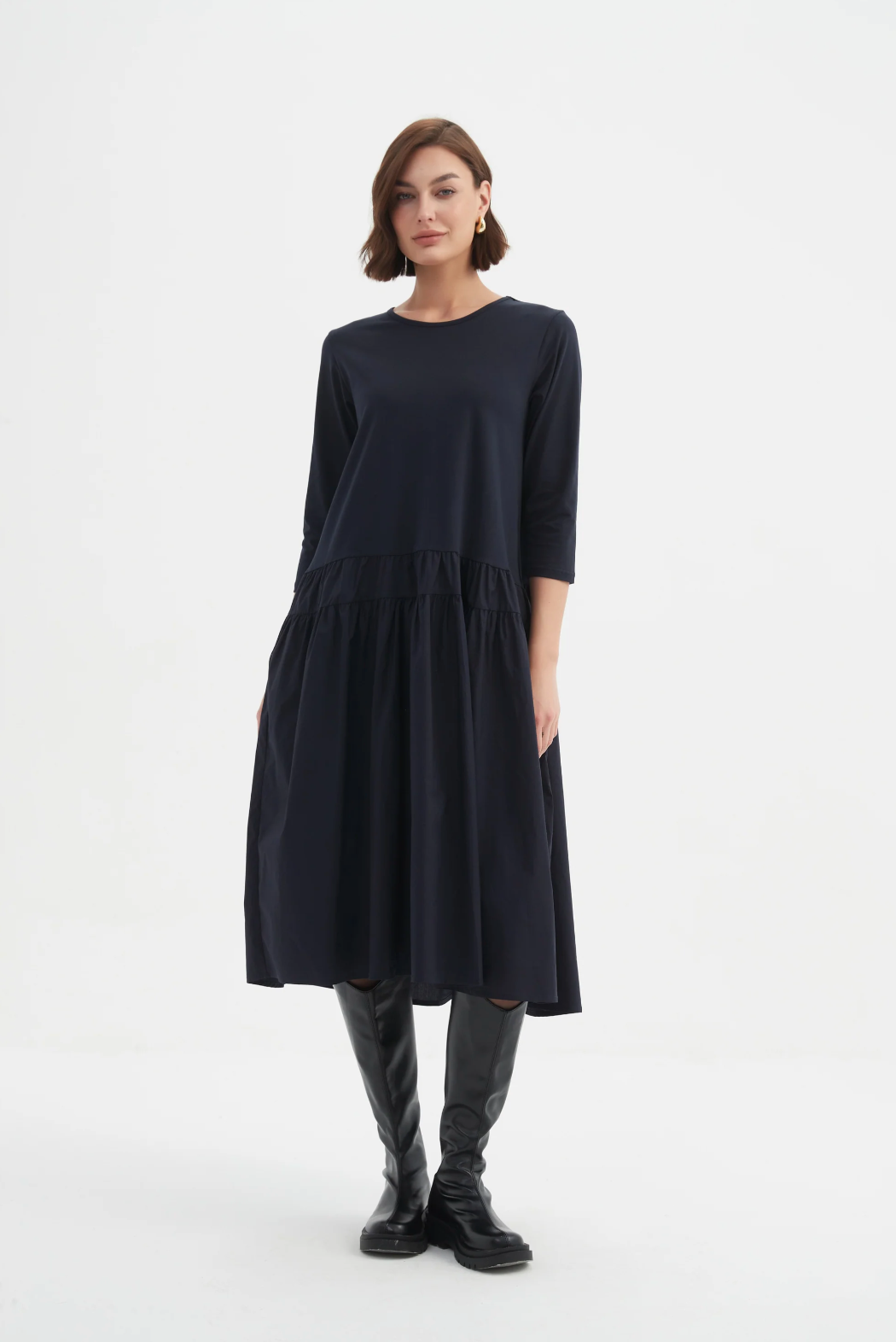 Drop Waist Combi Dress Navy