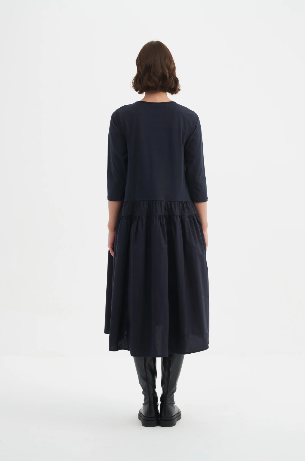 Drop Waist Combi Dress Navy