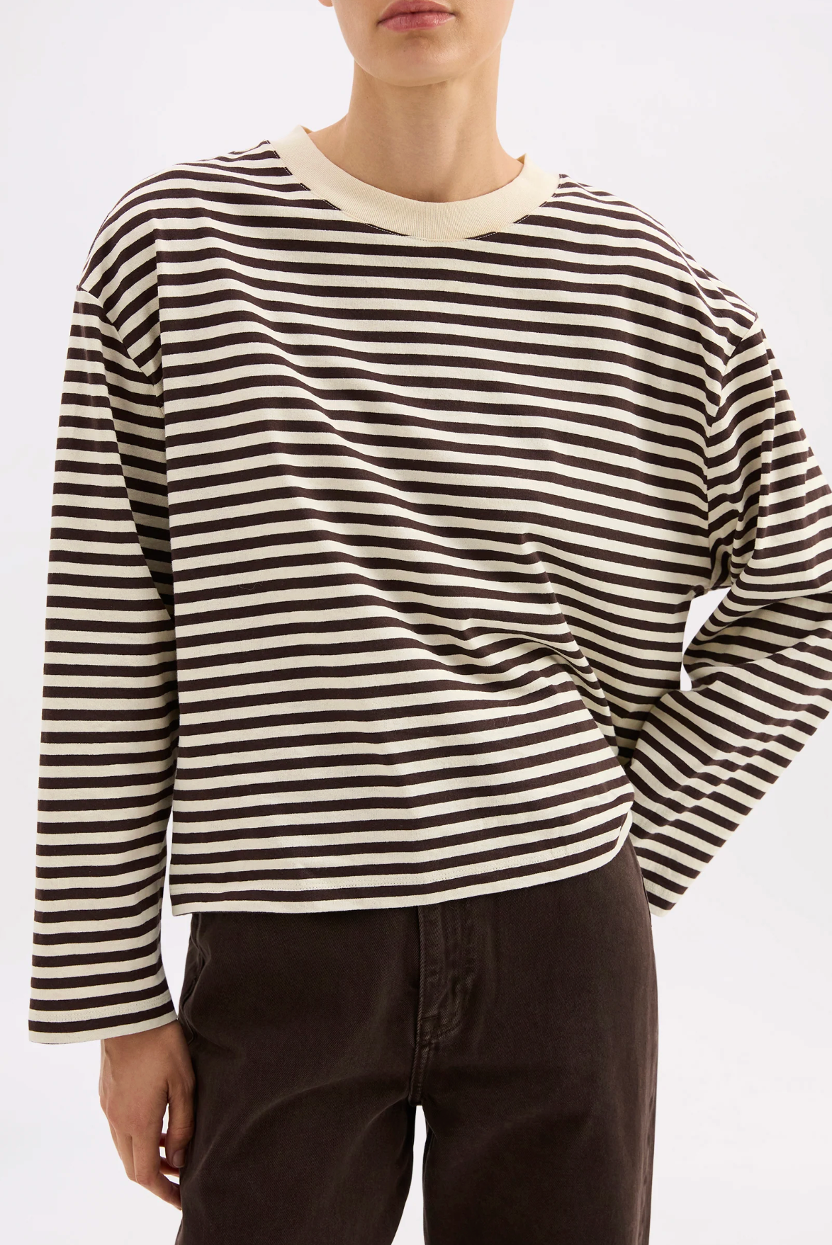 Organic Stripe LS Tee Espresso
