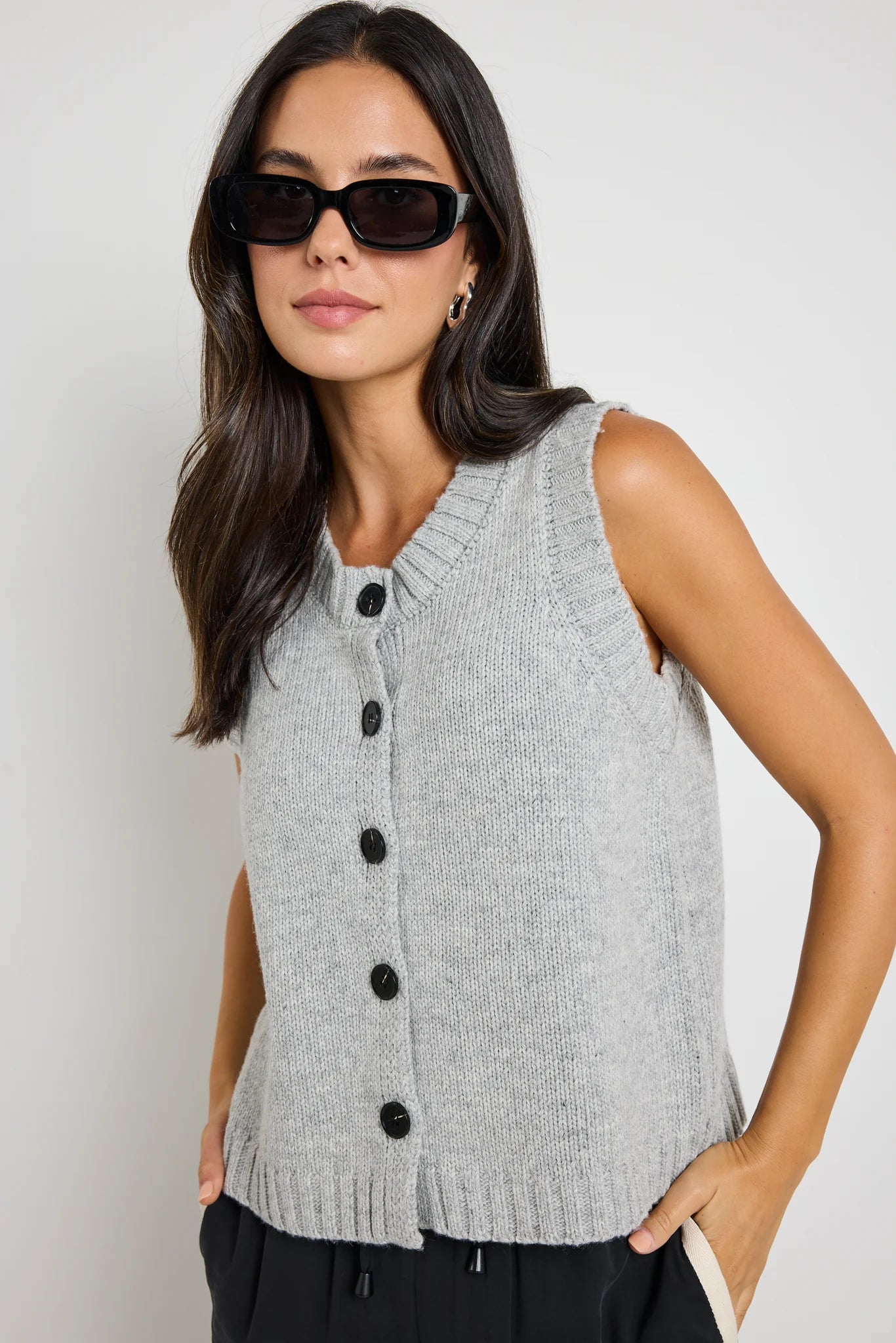 Stamp Grey Marle Crewneck Knit Vest Top