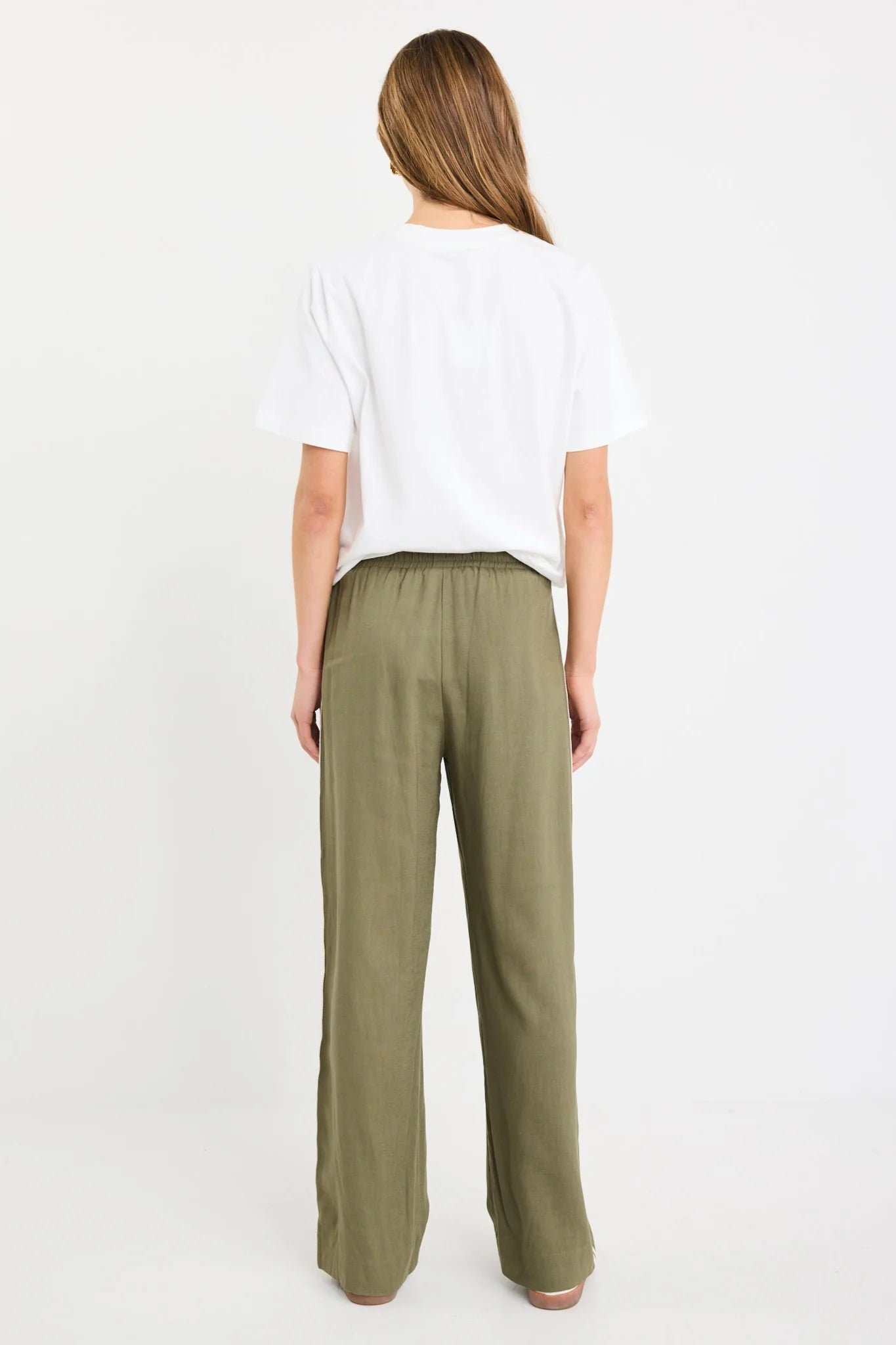 Vibe Khaki Linen Blend Jacquard Stripe Wide Leg Pants