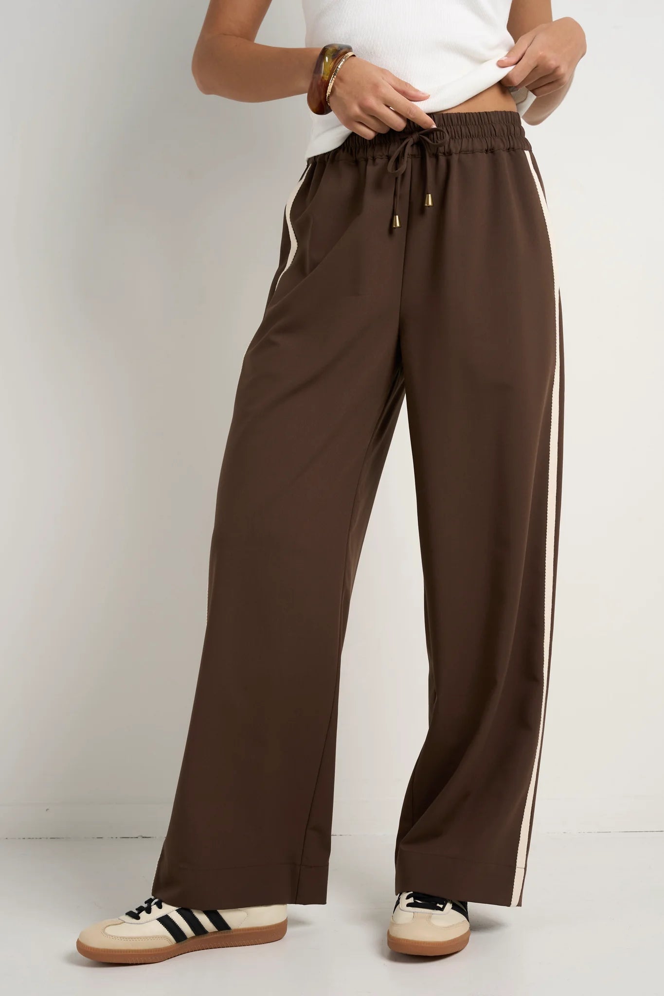 Townie Chocolate Stripe Side Tape Wide Leg Pants