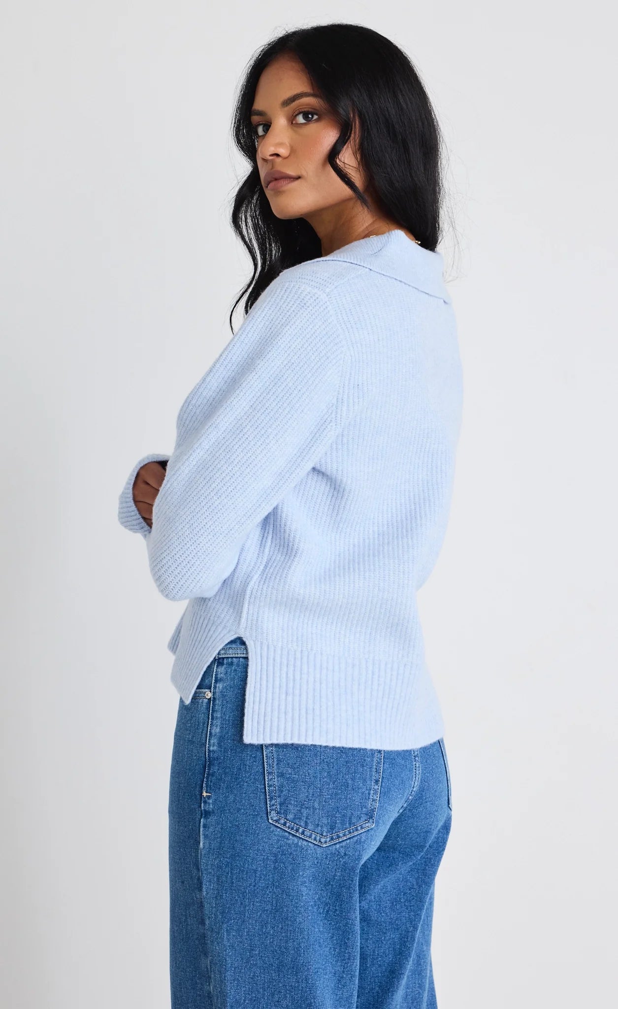 Truth Ice Blue Collar Chunky Knit Jumper