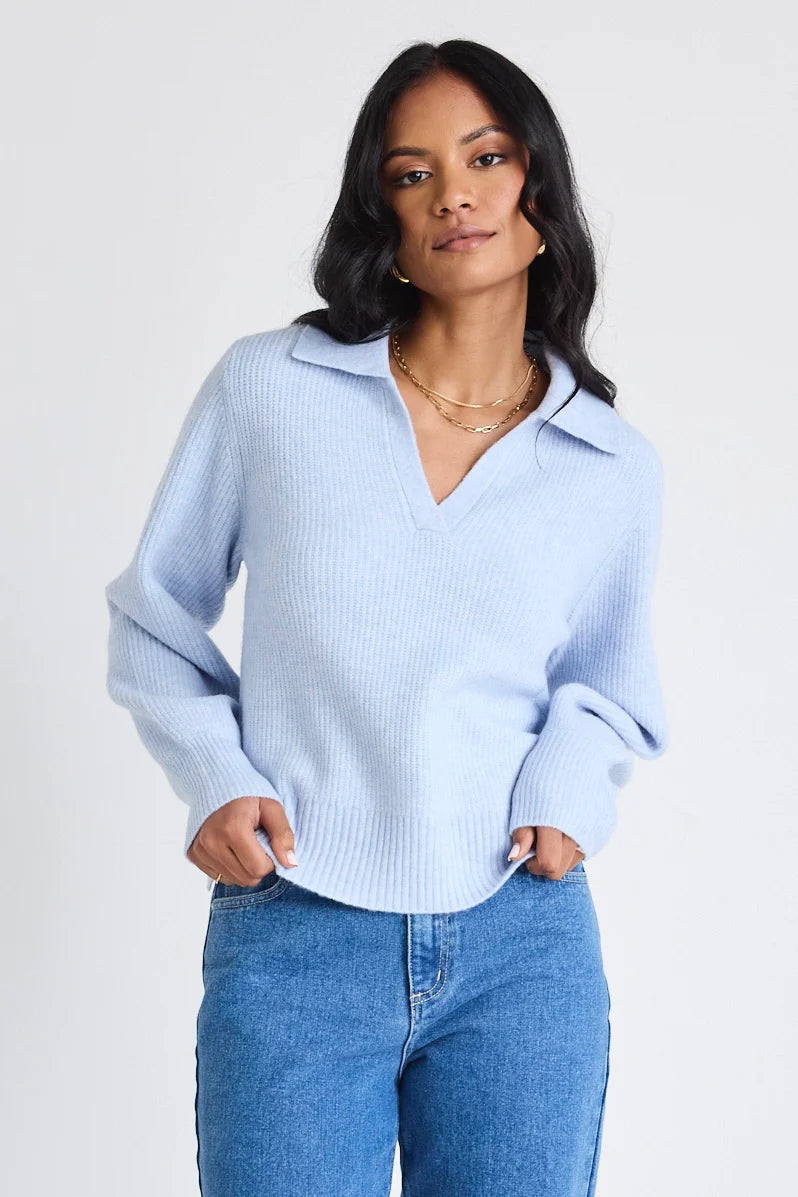 Truth Ice Blue Collar Chunky Knit Jumper