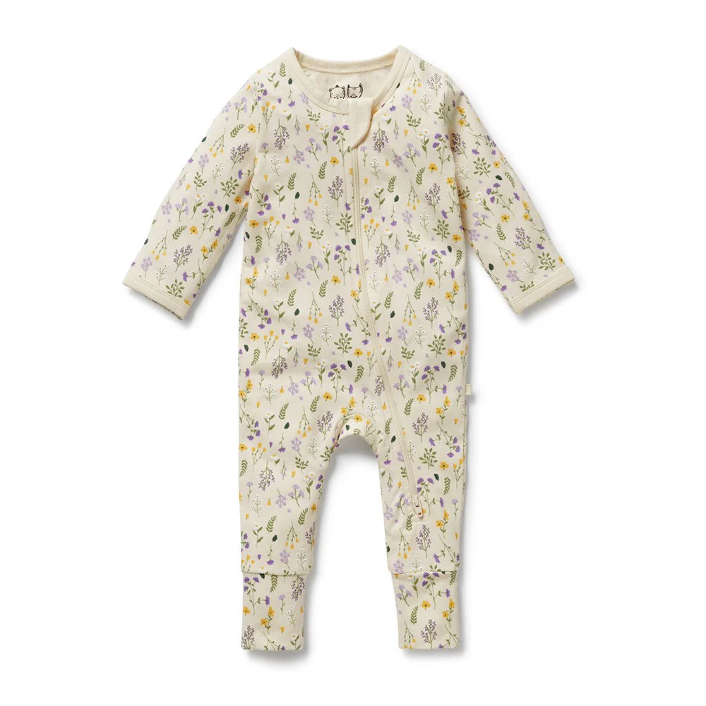 Bella Floral Organic Zipsuit W Feet