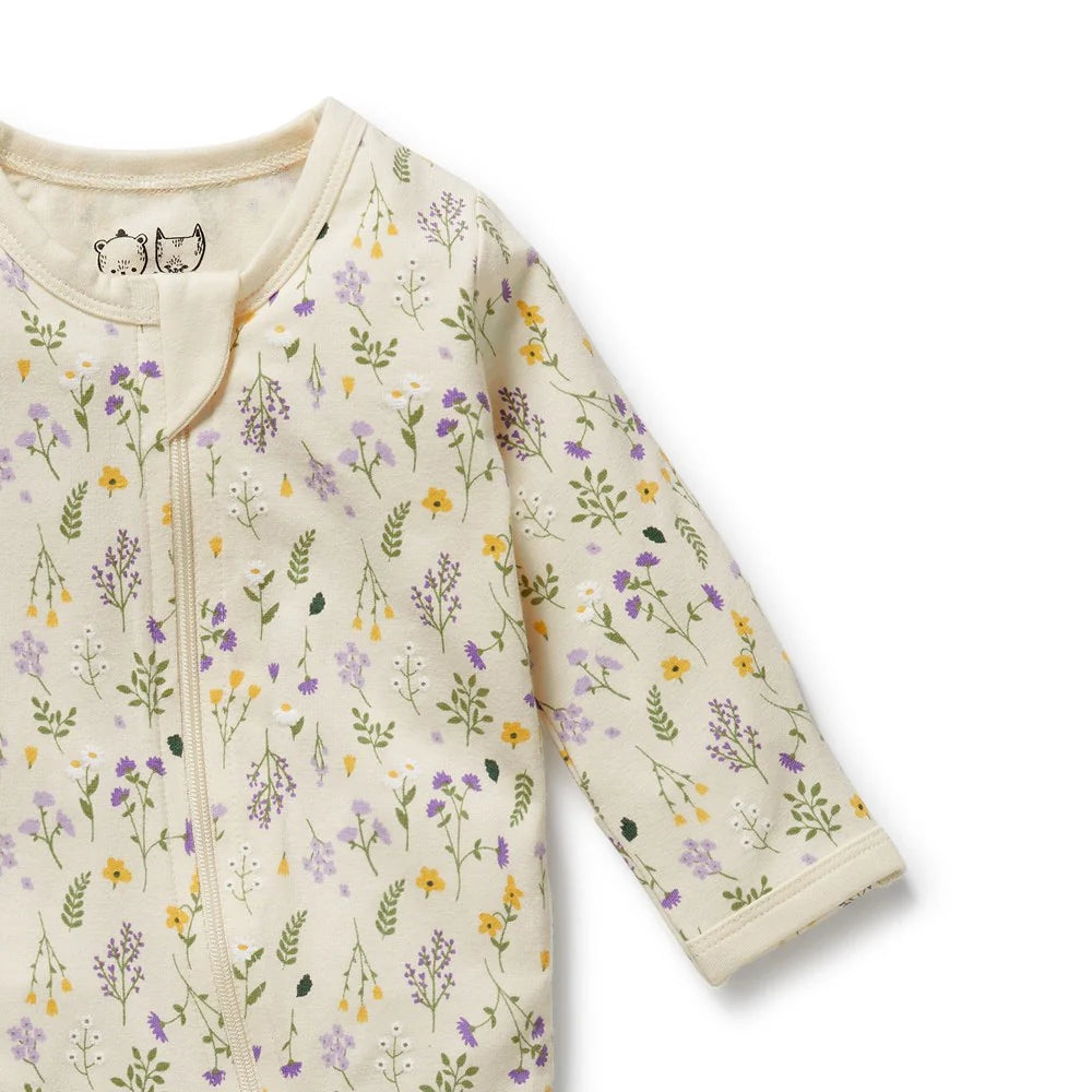 Bella Floral Organic Zipsuit W Feet