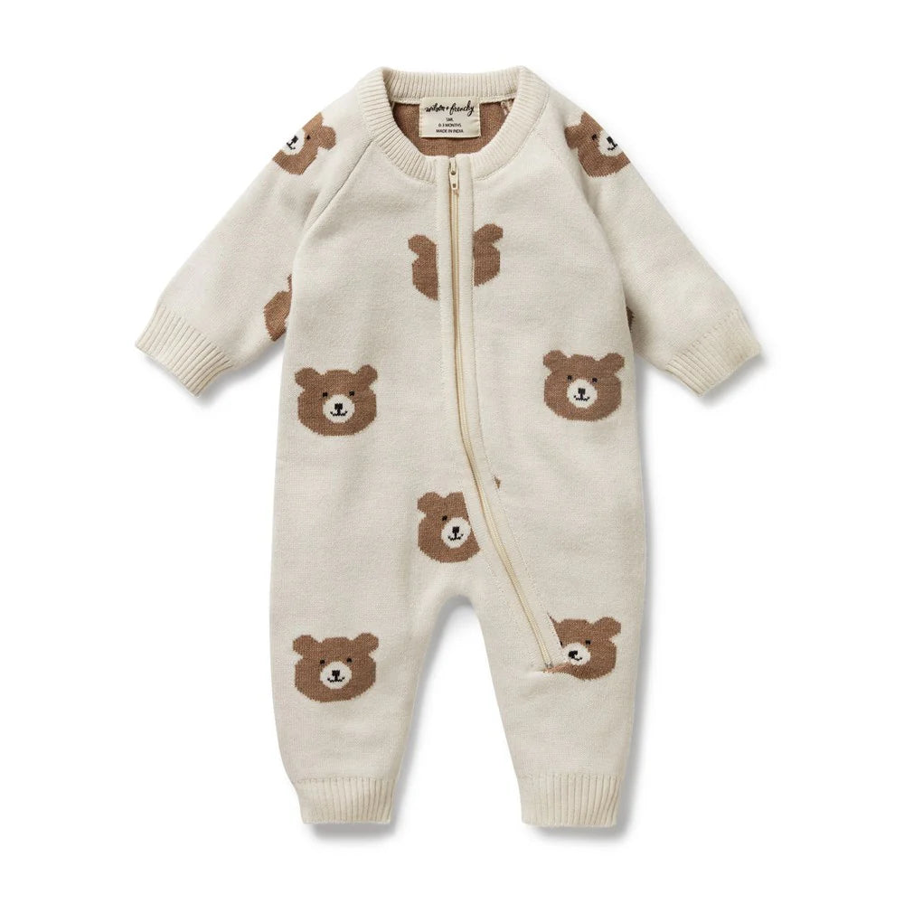 Beary Cute Organic Knitted Jacquard Growsuit