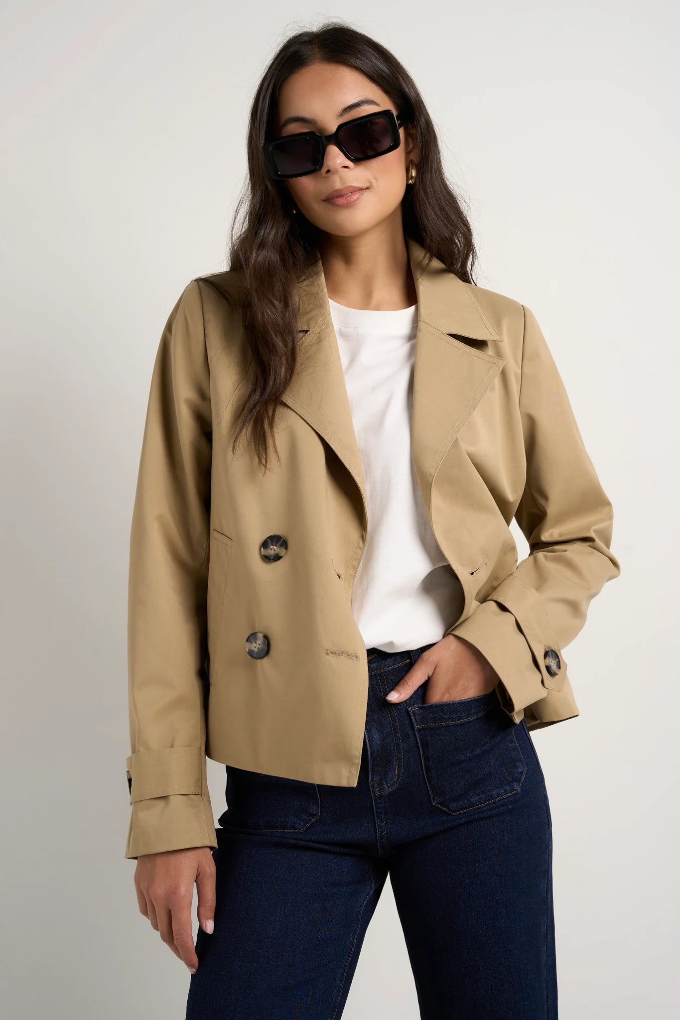 Pathway Camel Cropped Trench Jacket