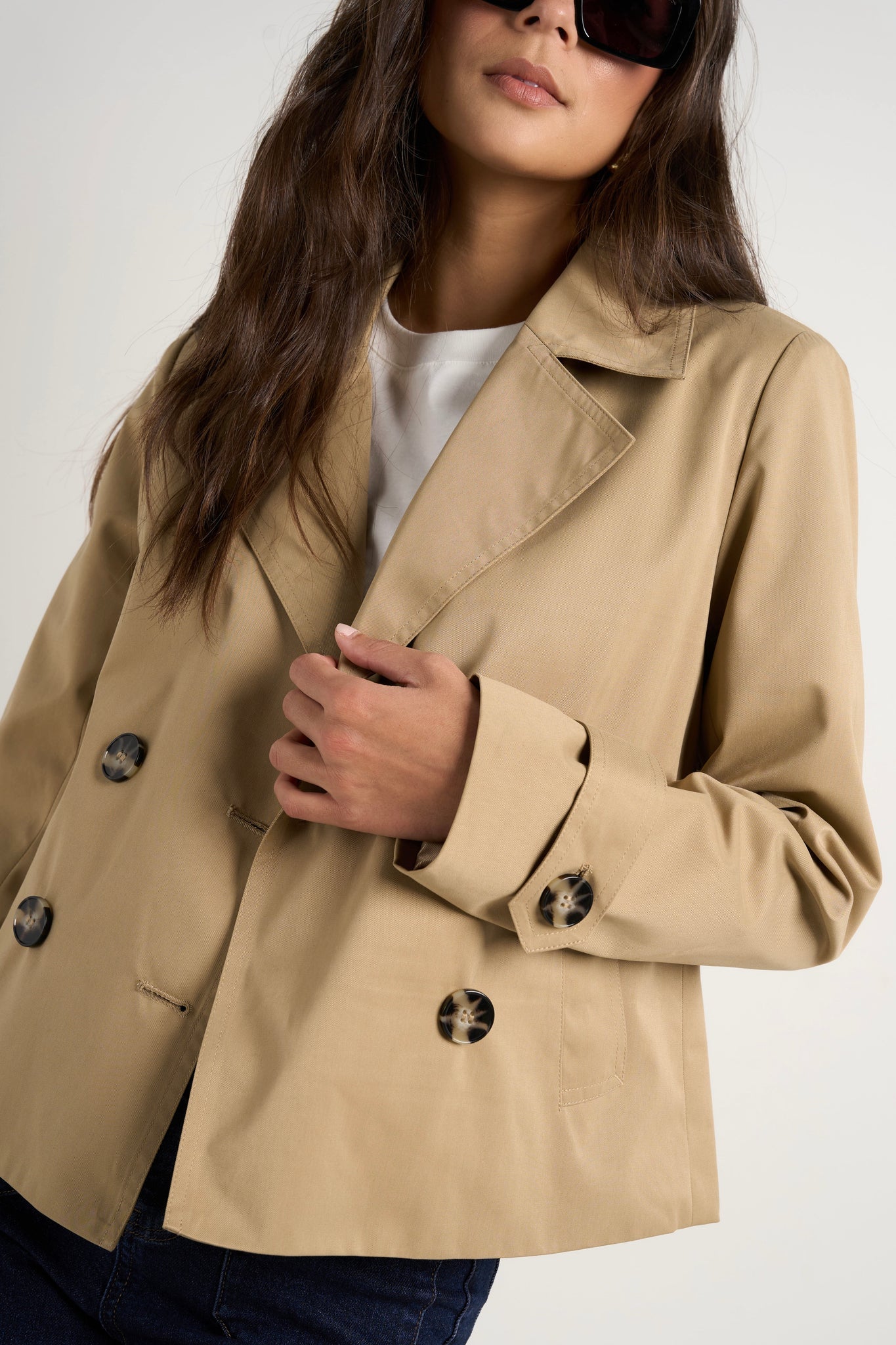 Pathway Camel Cropped Trench Jacket