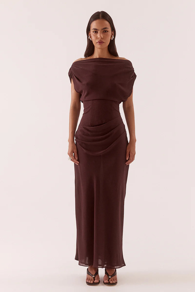 Ada Off Shoulder Dress Chocolate