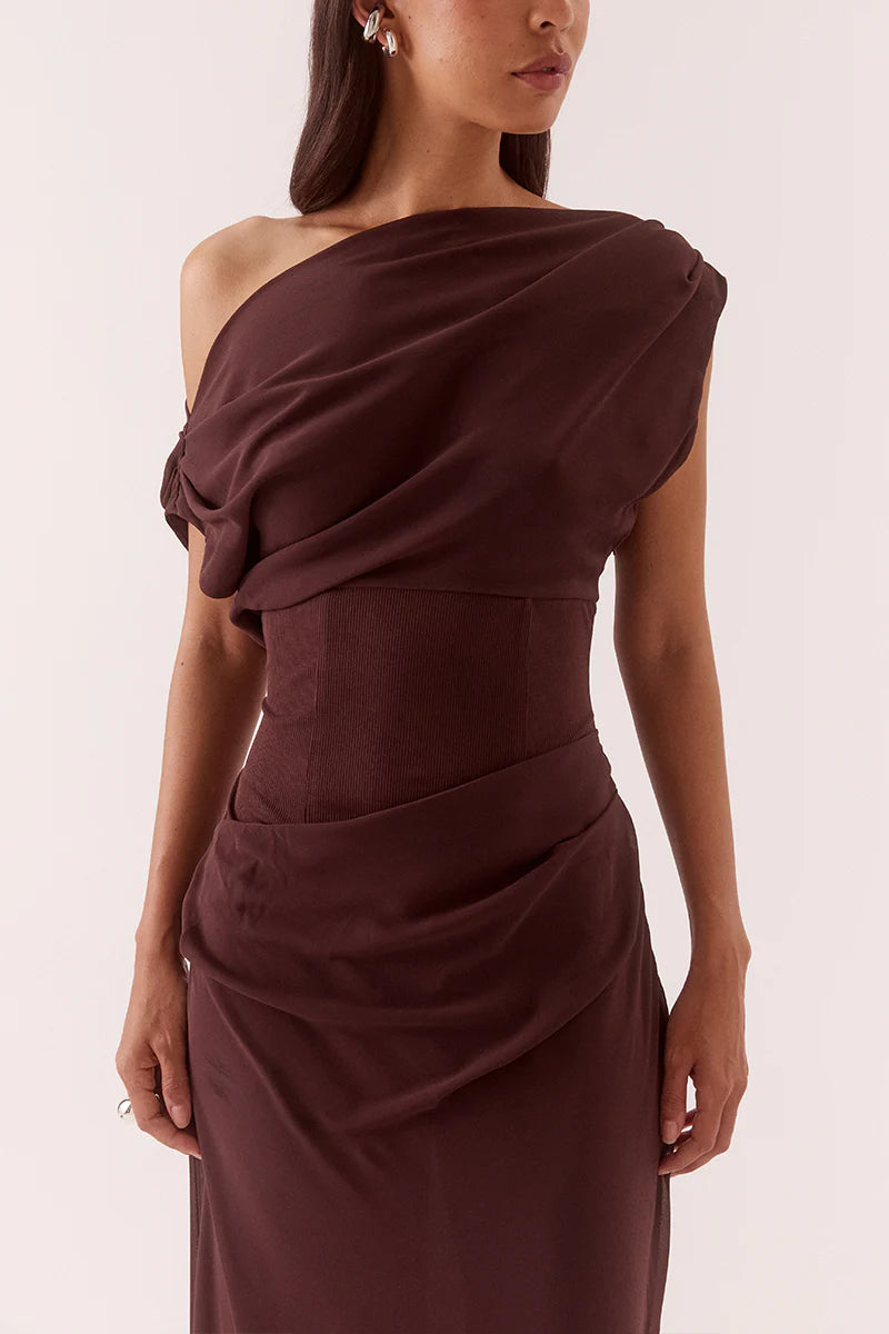 Ada Off Shoulder Dress Chocolate