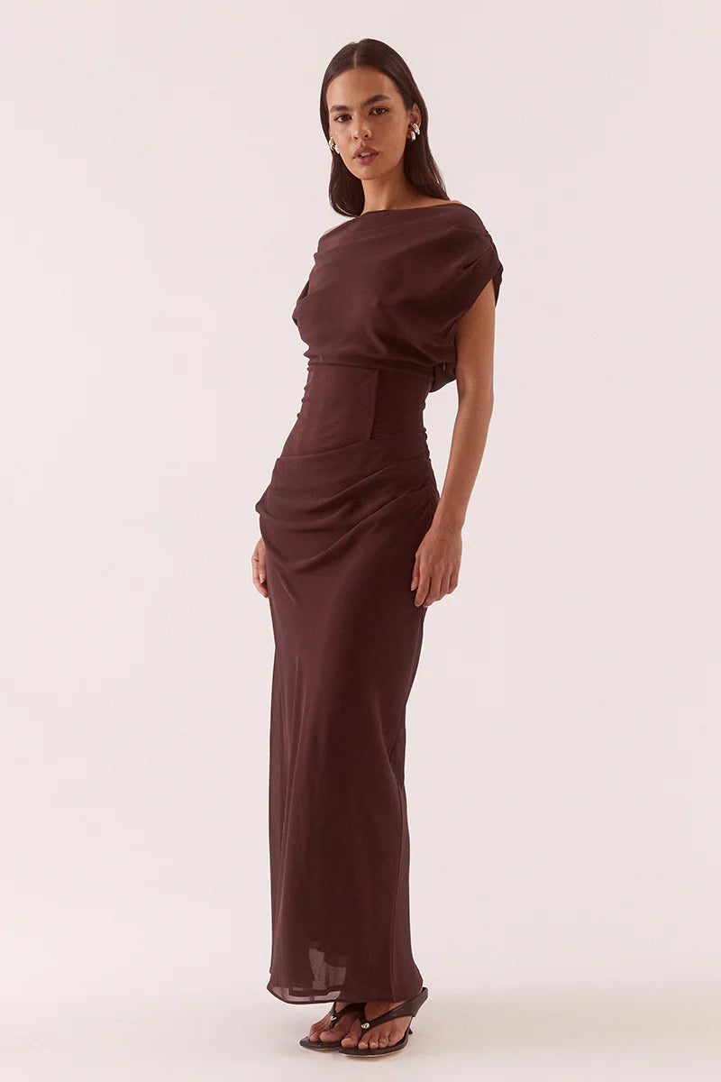 Ada Off Shoulder Dress Chocolate