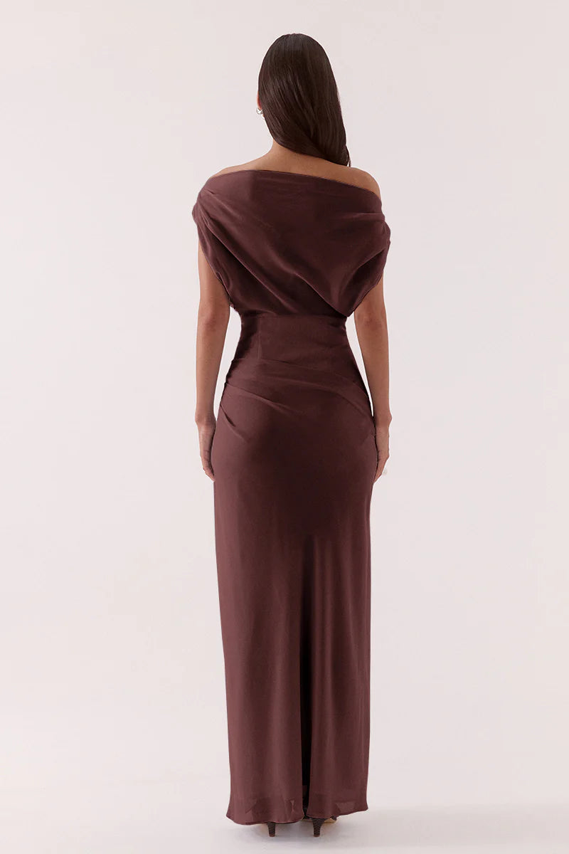 Ada Off Shoulder Dress Chocolate