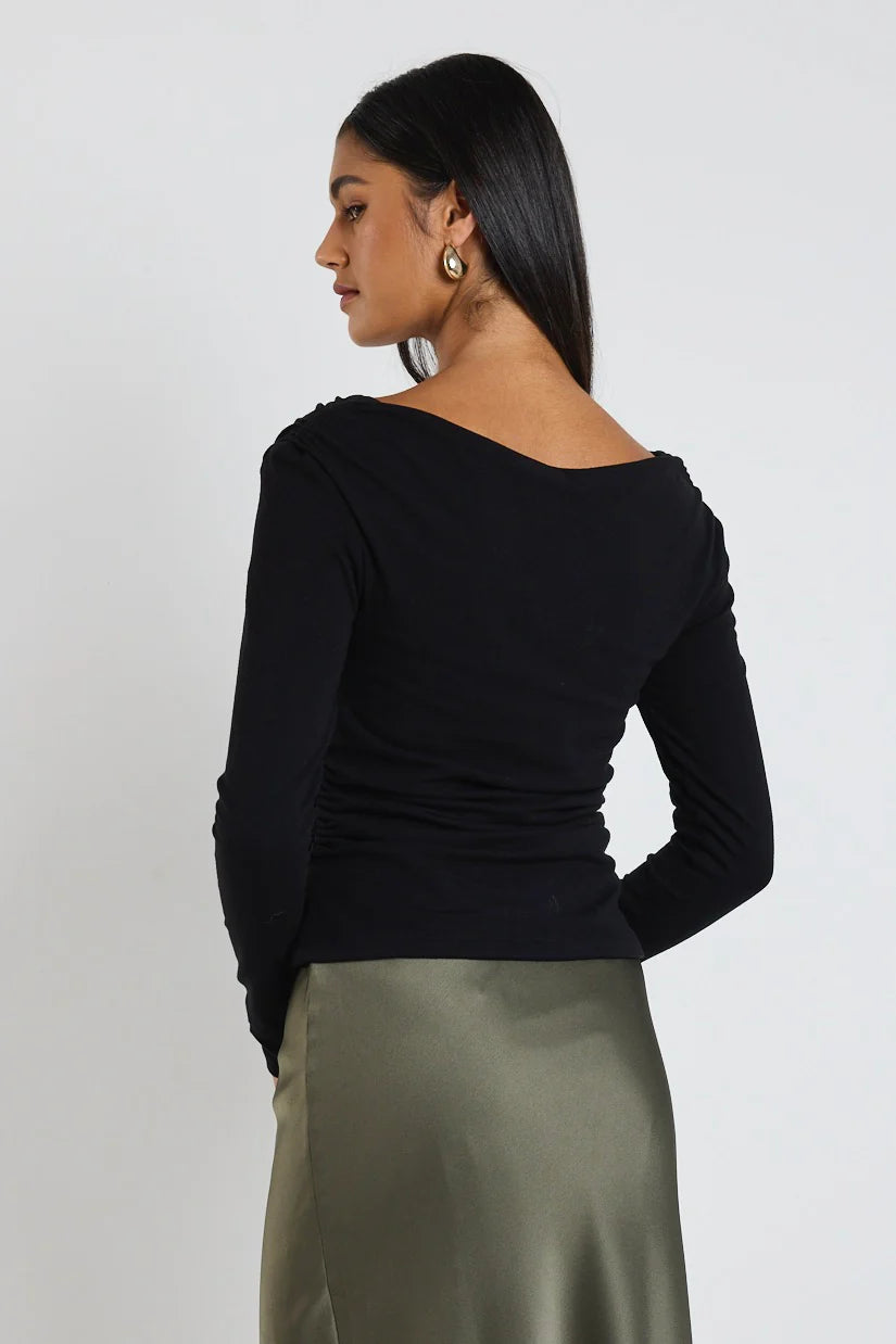 Alley Black Rib Asymmetric Neck Top
