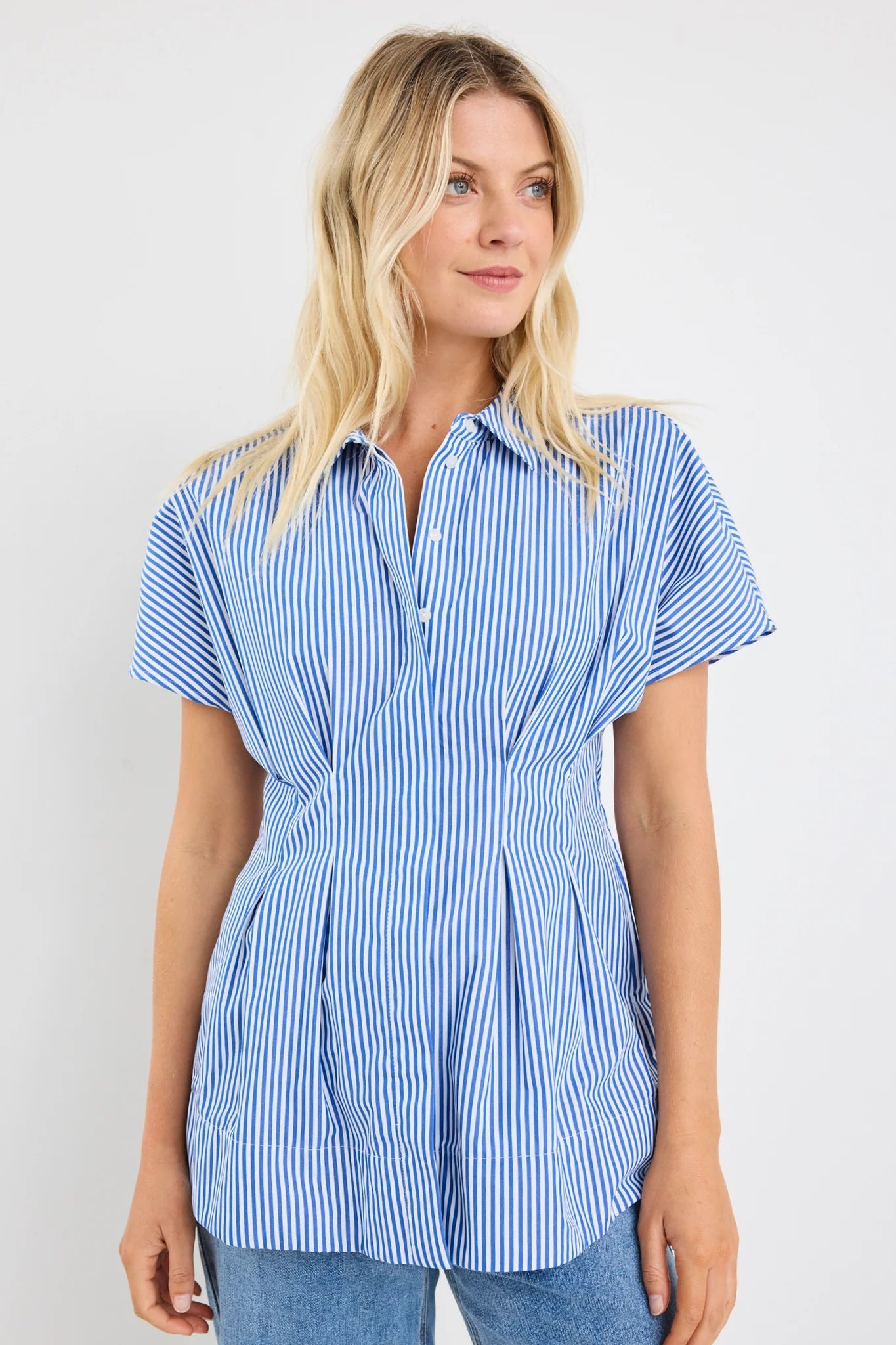 Astute Bright Blue Stripe Sleeveless Corset Detail Top