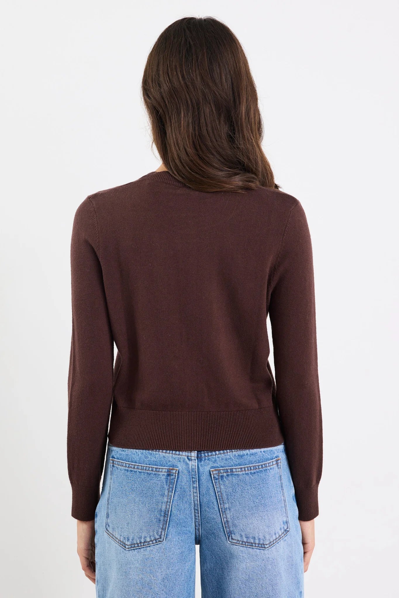 Autograph Chocolate Soft Fine Gauge Crewneck Cardigan
