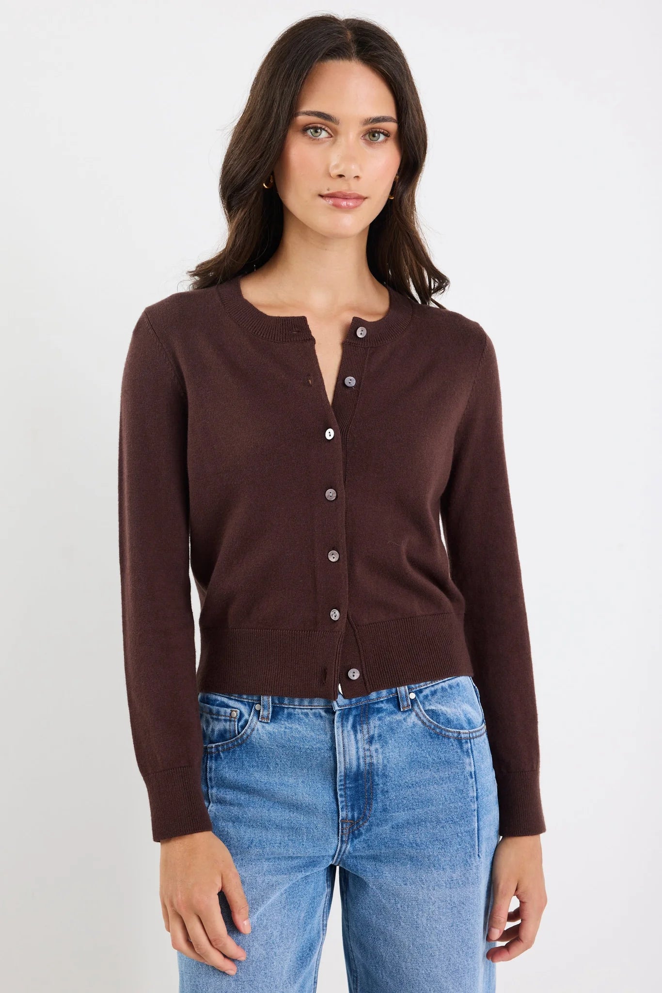 Autograph Chocolate Soft Fine Gauge Crewneck Cardigan