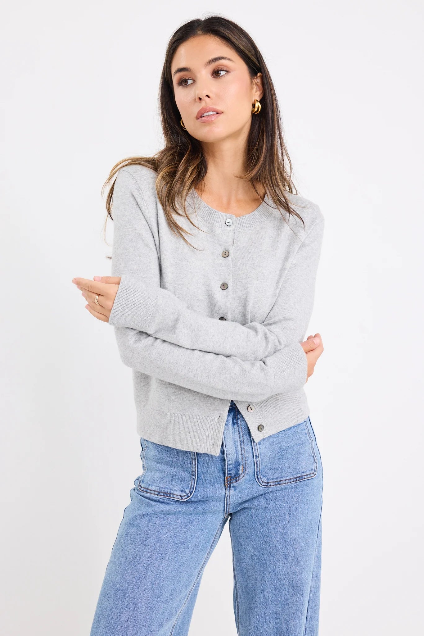 Autograph Light Grey Marle Cashmere Blend Crewneck Cardigan
