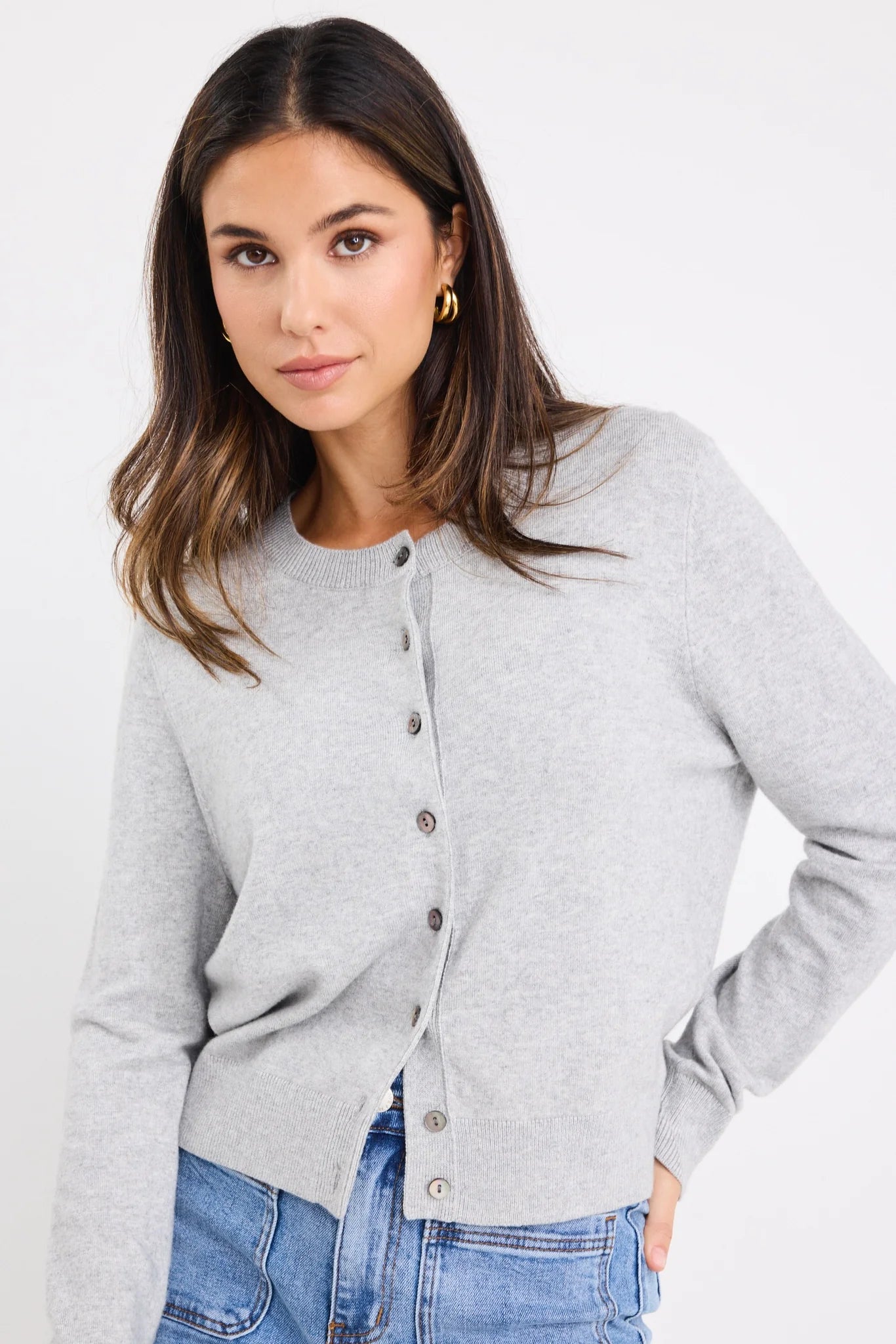 Autograph Light Grey Marle Cashmere Blend Crewneck Cardigan