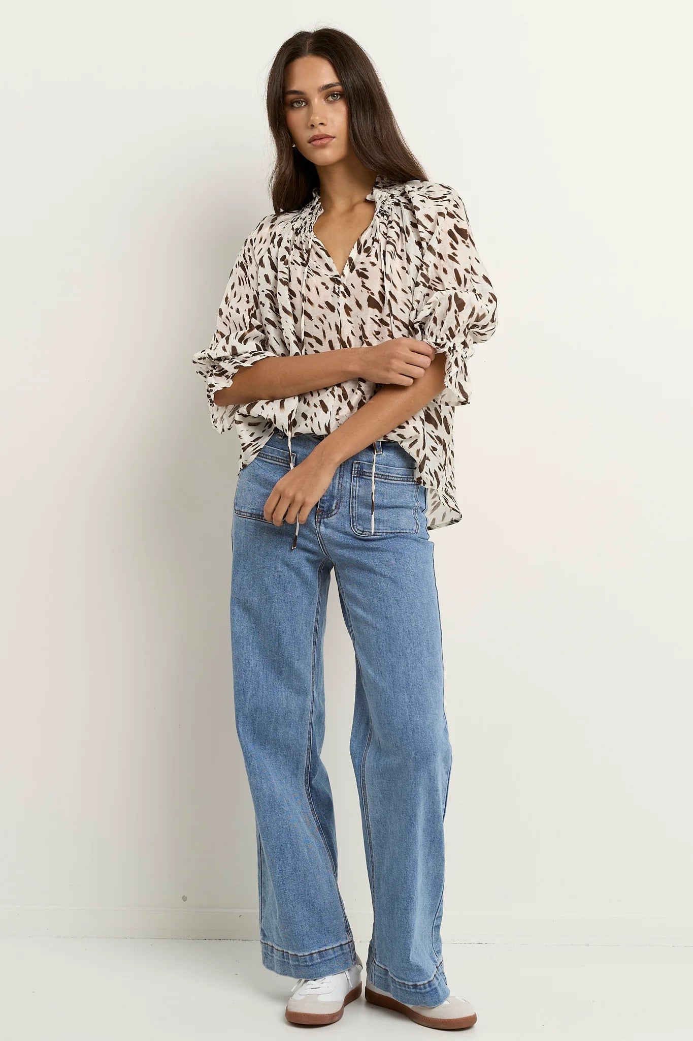 Certainty White Chocolate Animal Shirred Neck SS Top
