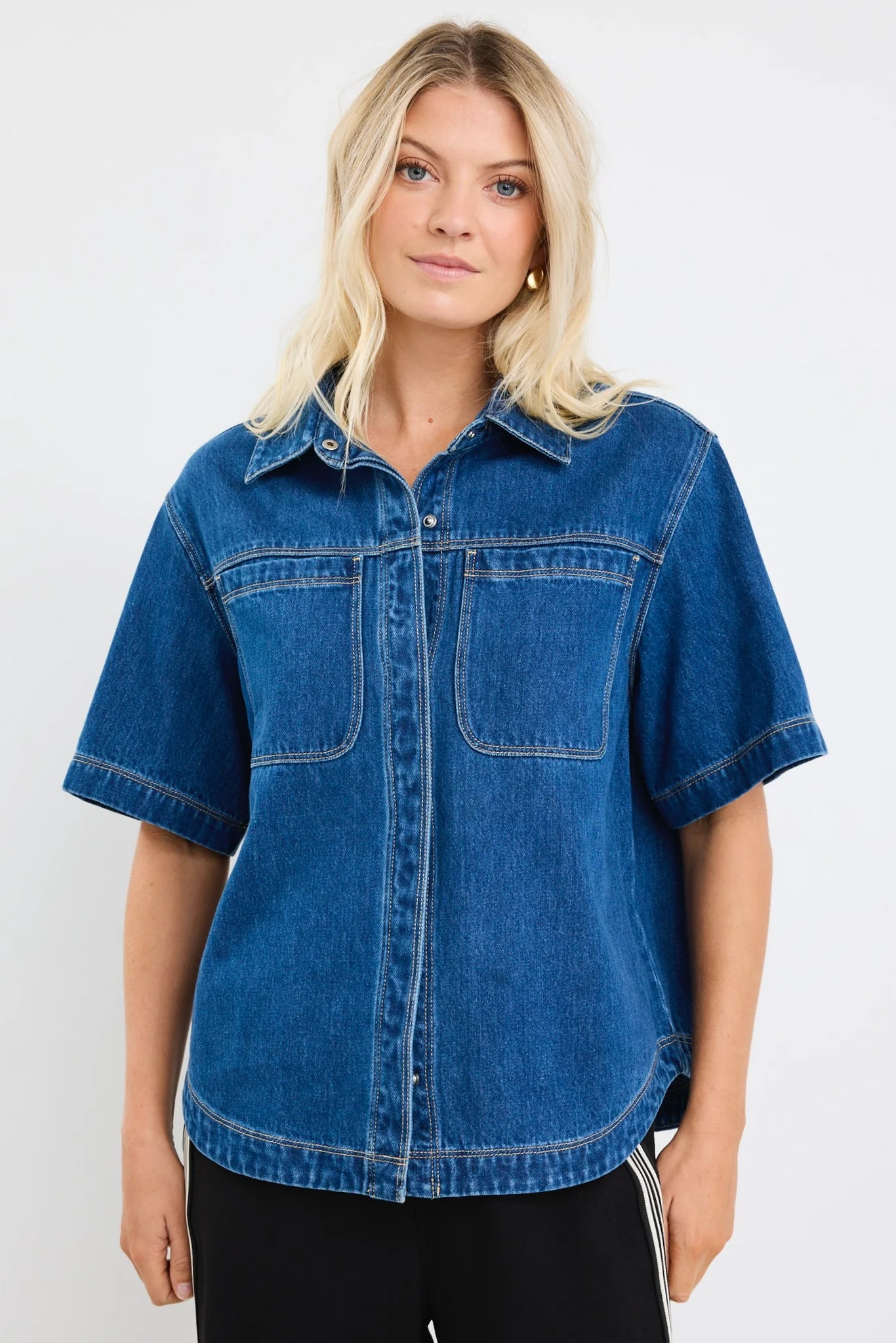 Crucial Storm Blue Denim Short Sleeve Shacket