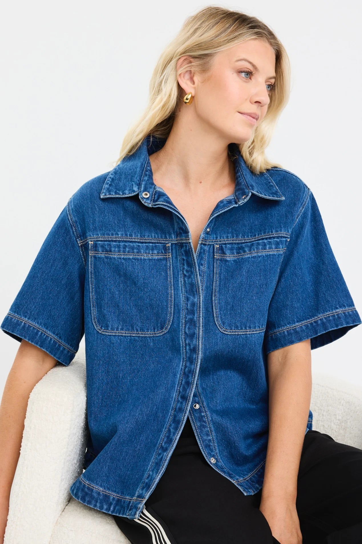 Crucial Storm Blue Denim Short Sleeve Shacket
