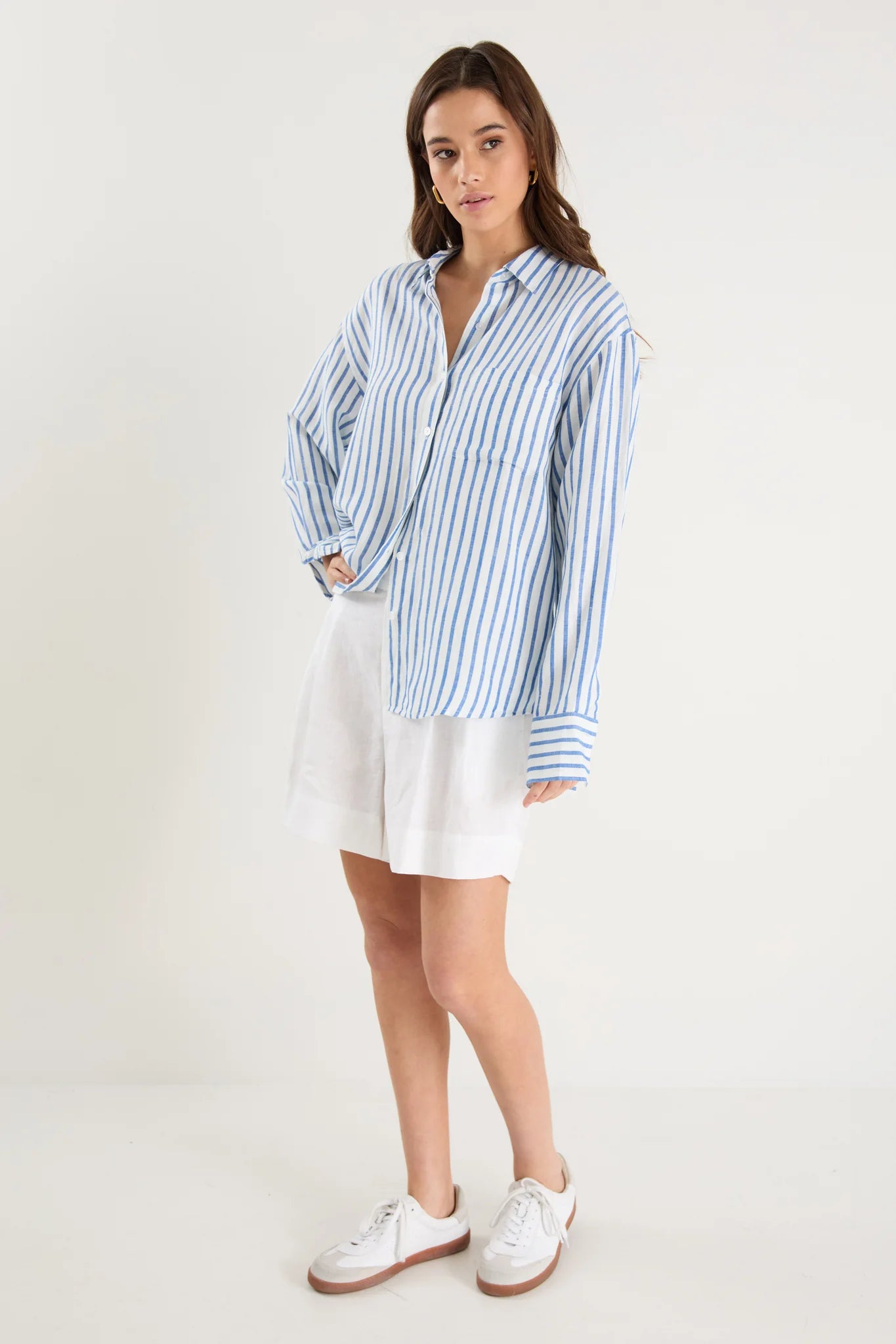 Exalted Blue Stripe Linen Viscose Oversized Shirt