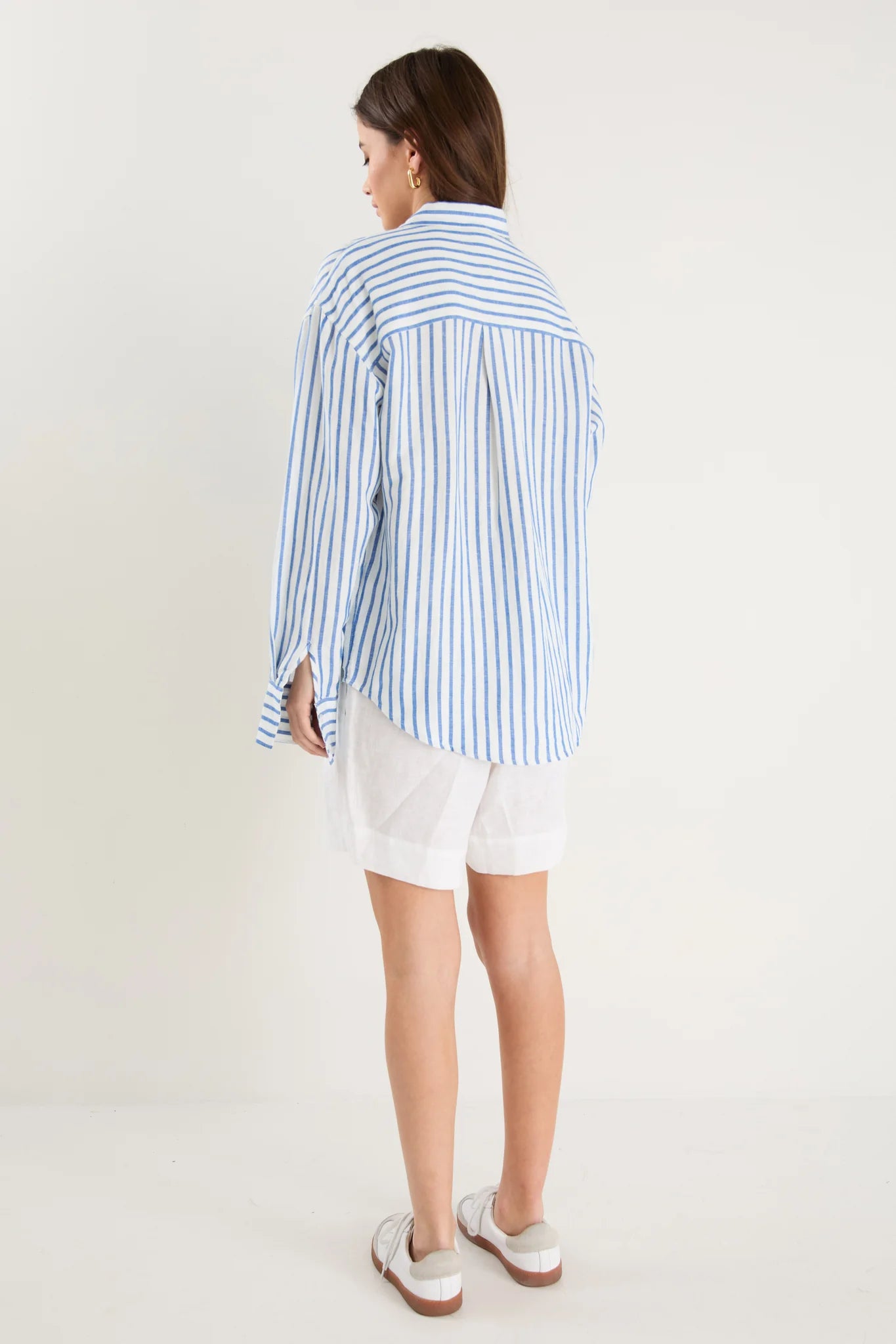 Exalted Blue Stripe Linen Viscose Oversized Shirt