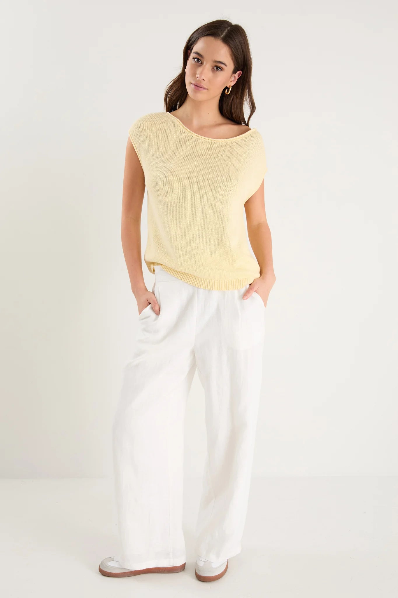 Fallow Butter Off Shoulder Sleeveless Knit Top