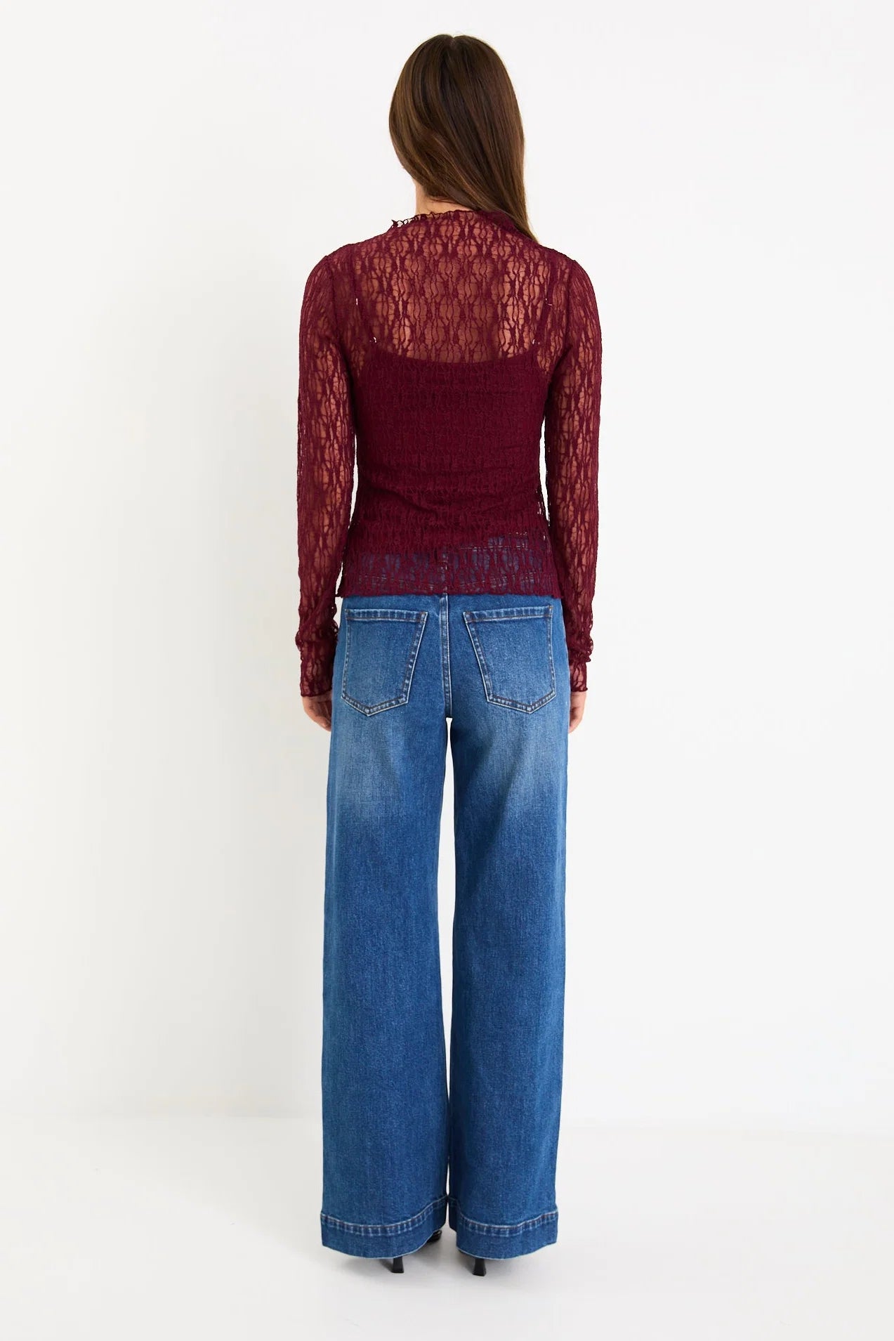 Giving Burgundy Lace Long Sleeve Top