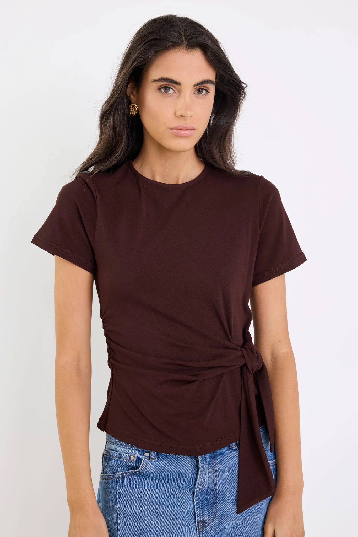 Loop Chocolate Knot Front Short Sleeve Top