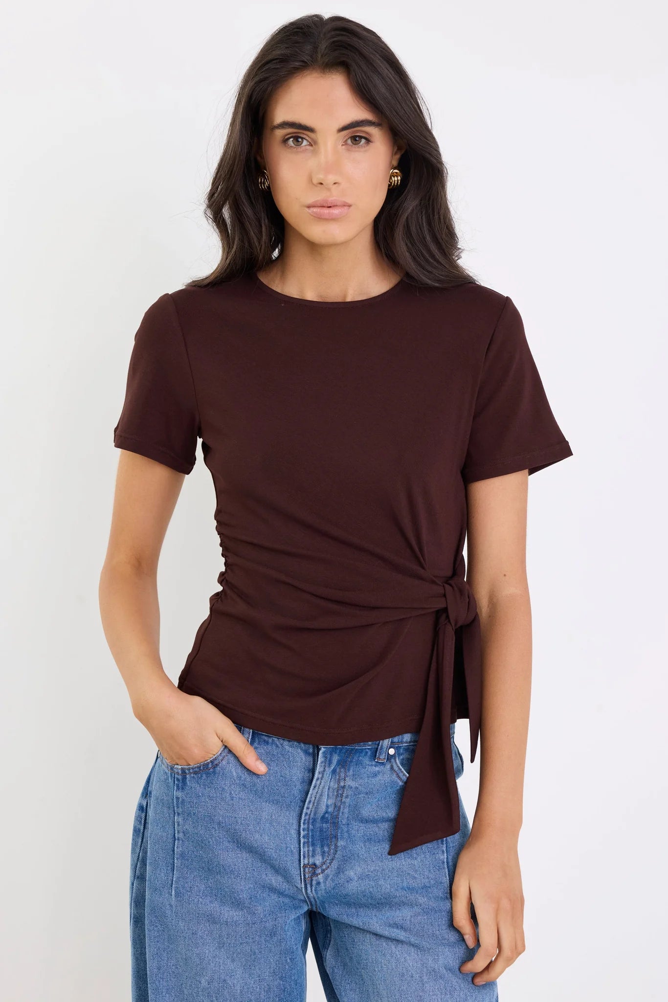 Loop Chocolate Knot Front Short Sleeve Top