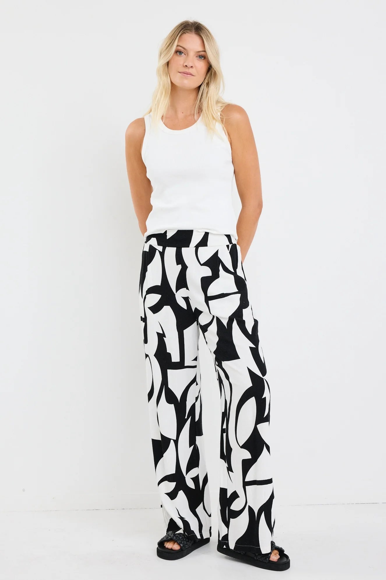 Metropolitan Black White Cutout Print Wide Leg Pants
