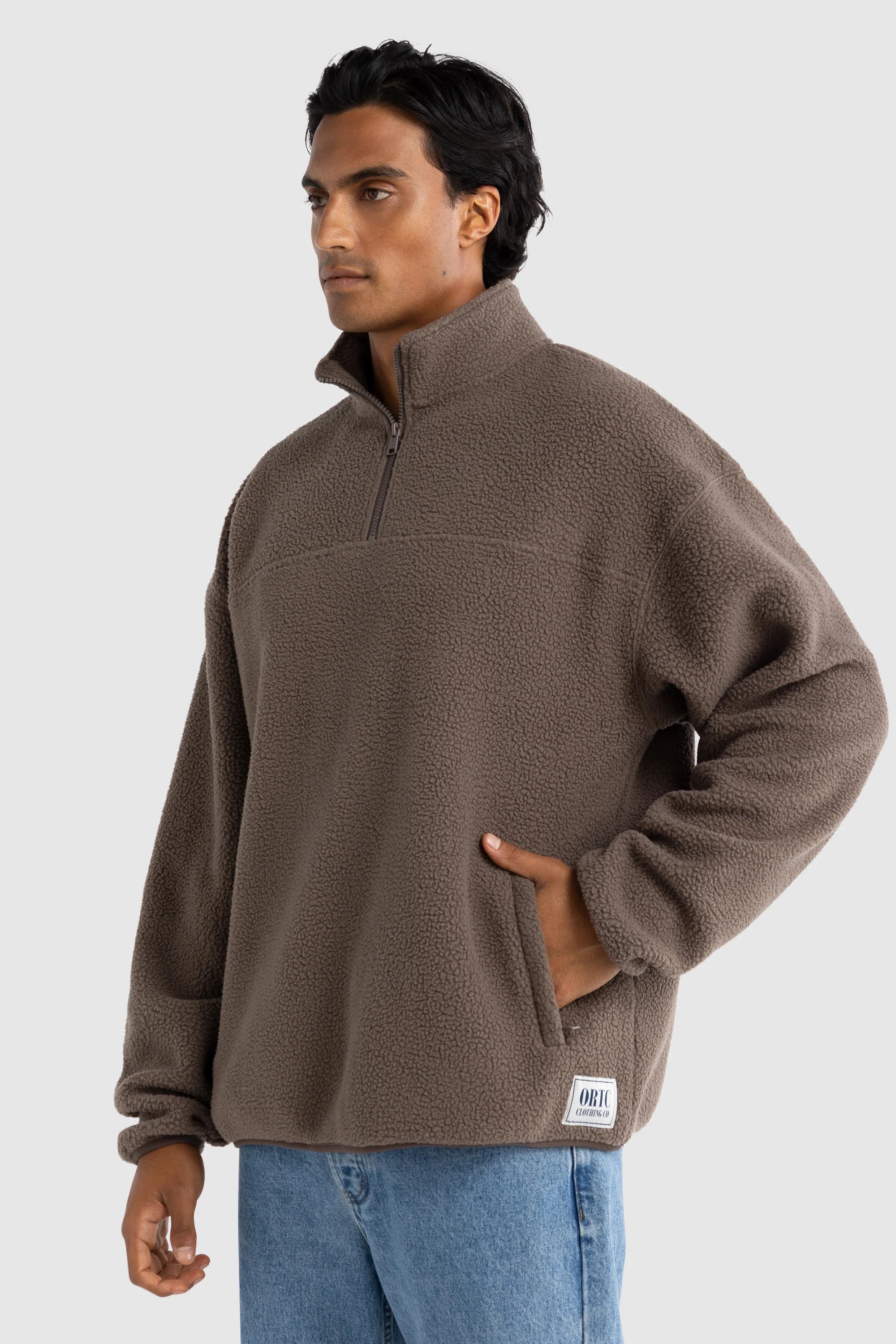 Unisex Sherpa Fleece Quarter Zip Espresso