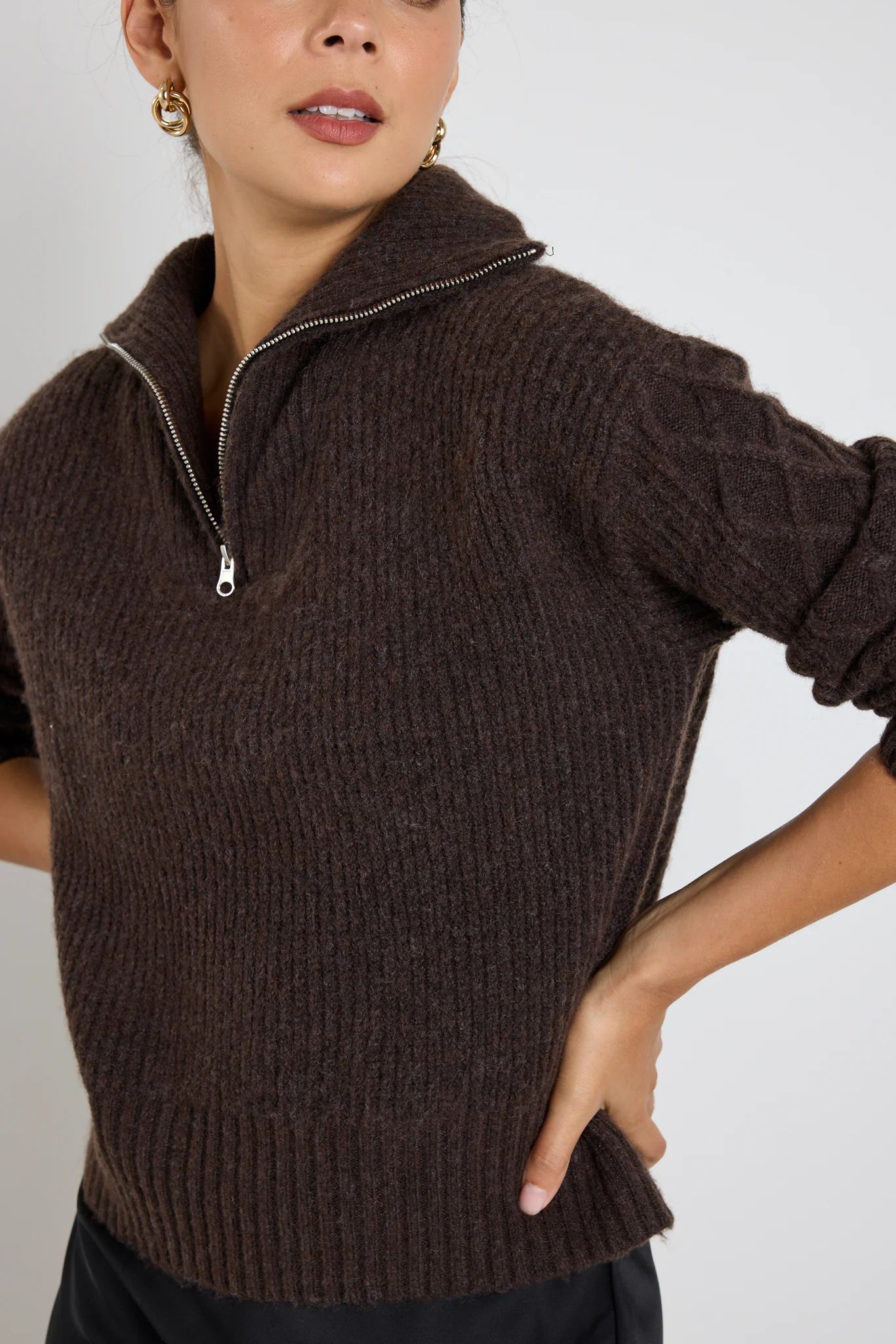 Trinket Chocolate Quater Zip Cable Jumper